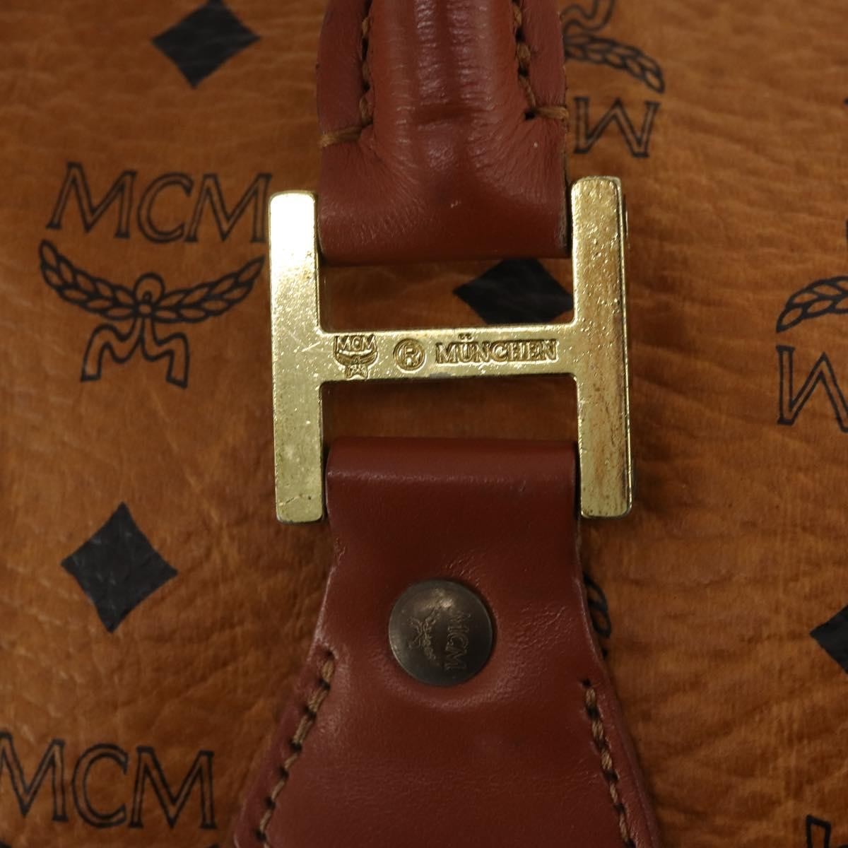 MCM Vicetos Logogram Boston Brown Leather Travel Bag Bag (Pre-Owned)