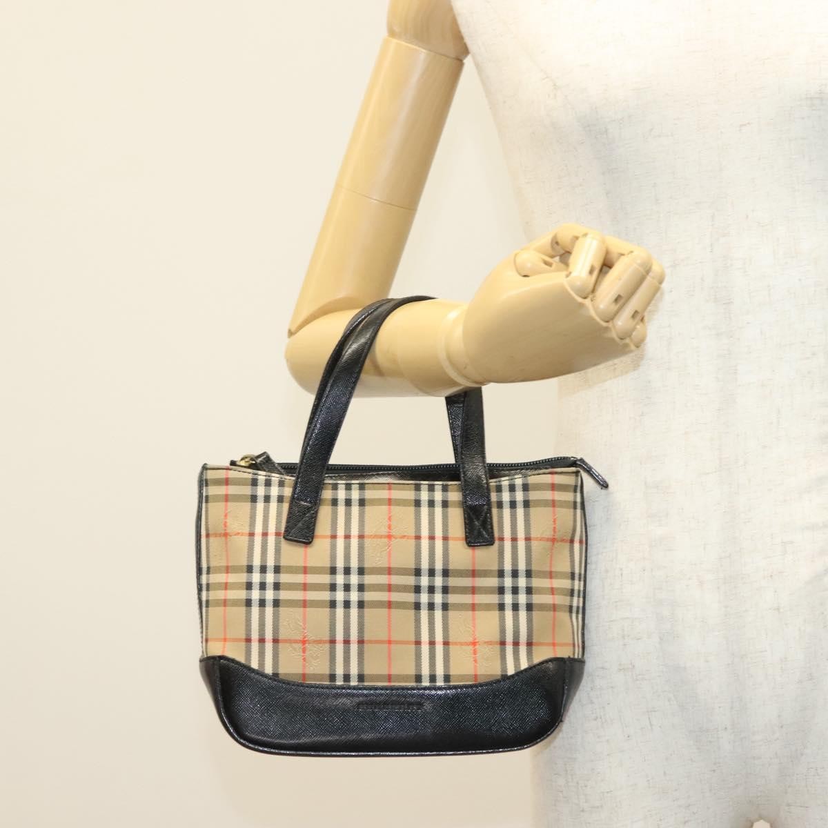 Burberry Nova Check Pattern Beige Canvas Bag (Pre-Owned)