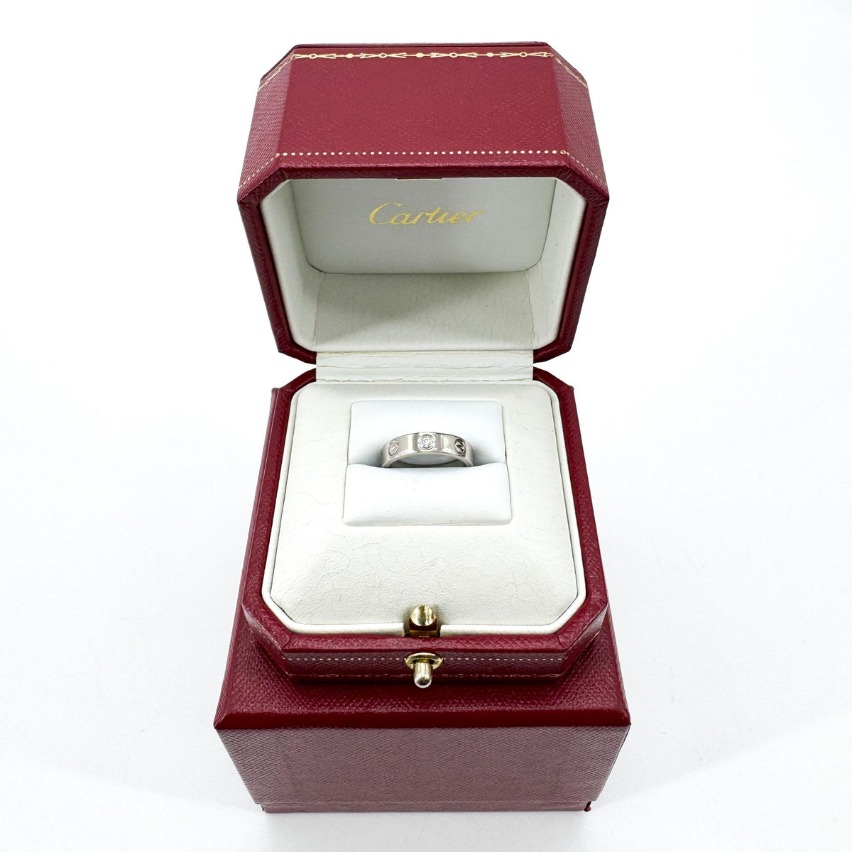 Cartier Love 3 Diamonds Band 18K White Gold With Diamond Silver Gold Ring Jewelry (Pre-Owned)