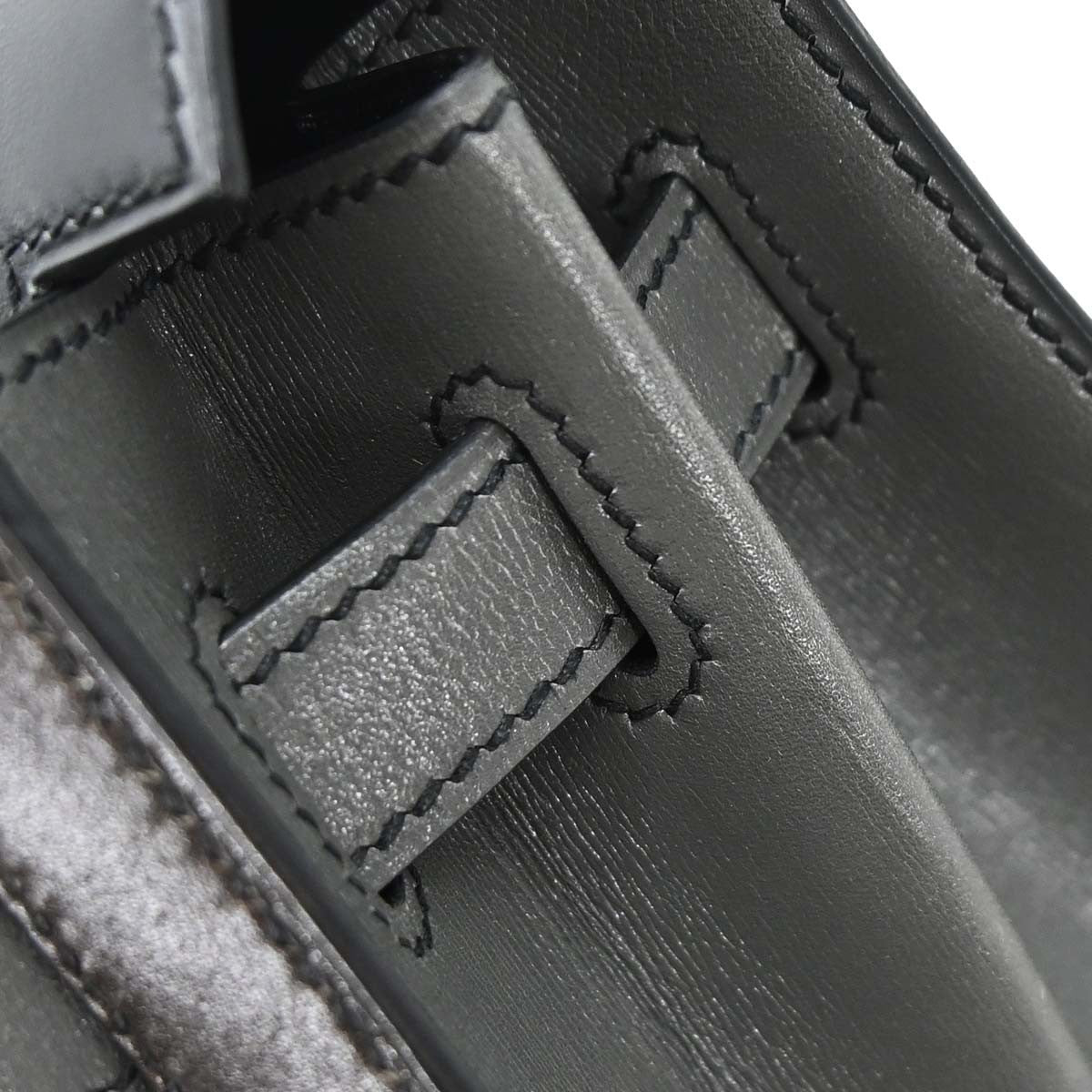 Hermes Kelly Black Box Calf With Palladium Hardware Black Leather Handbag (Pre-Owned)