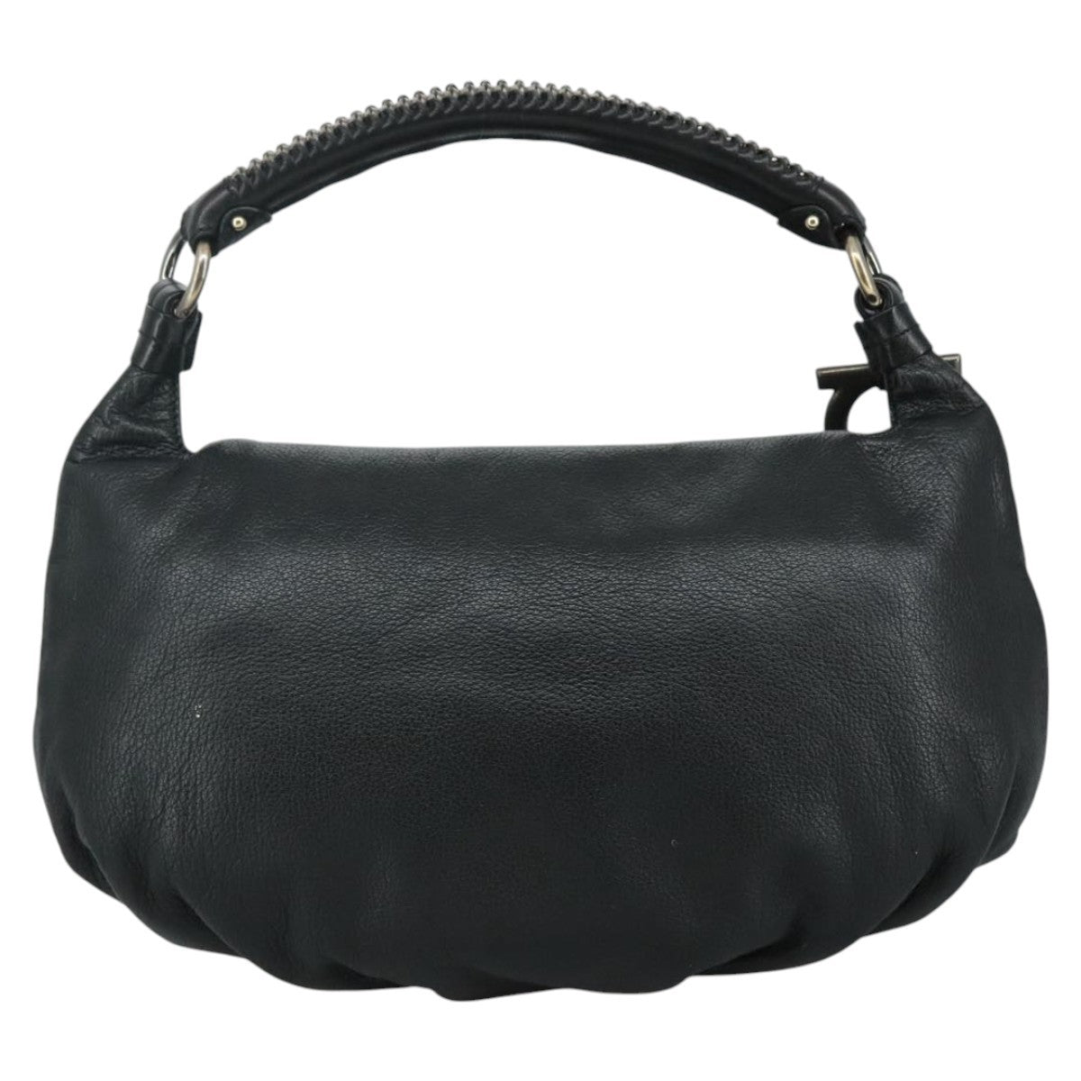 Salvatore Ferragamo Gancini Leather Black Leather Handbag (Pre-Owned)