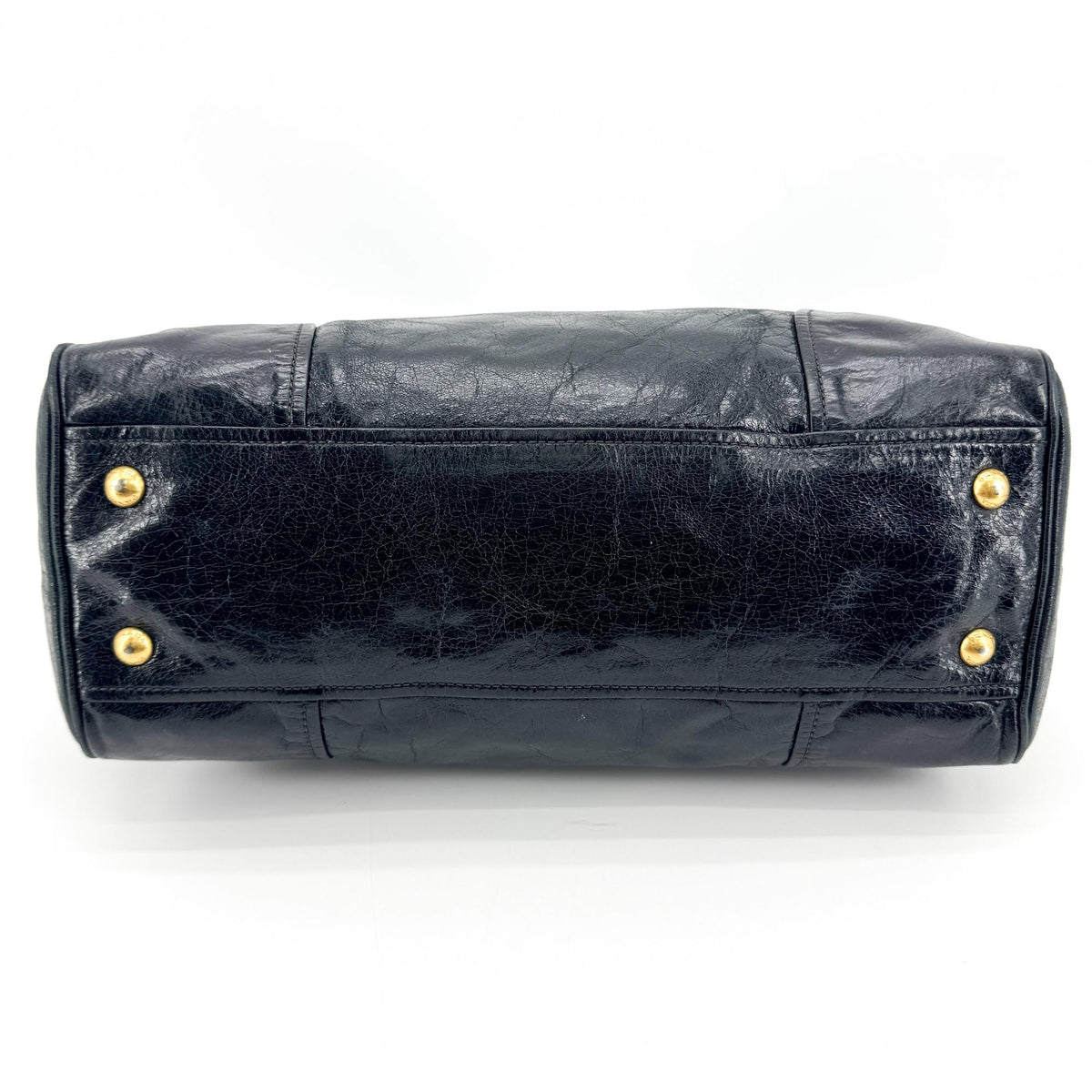 Prada Convertible Boston Vitello Shine Black Leather Handbag (Pre-Owned)