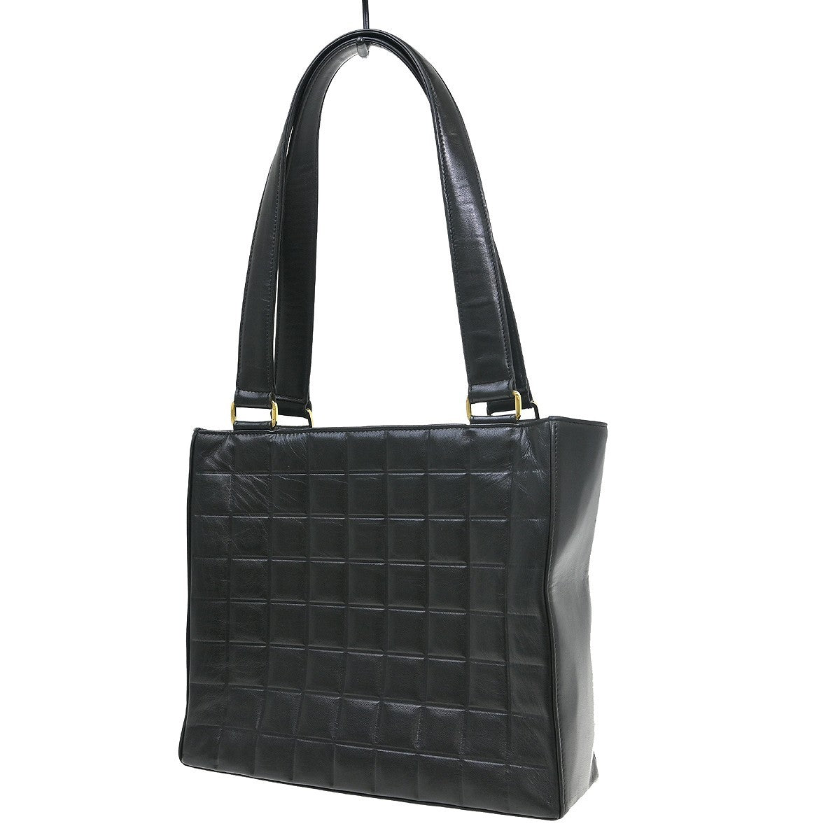 Chanel Chocolate Bar Cc Tote Quilted Leather Black Leather Tote Bag Bag (Pre-Owned)