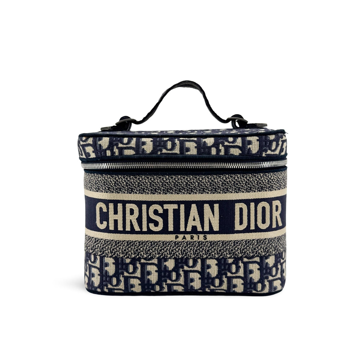 Christian Dior Diortravel Vanity Case Oblique Canvas Beige Canvas Handbag (Pre-Owned)