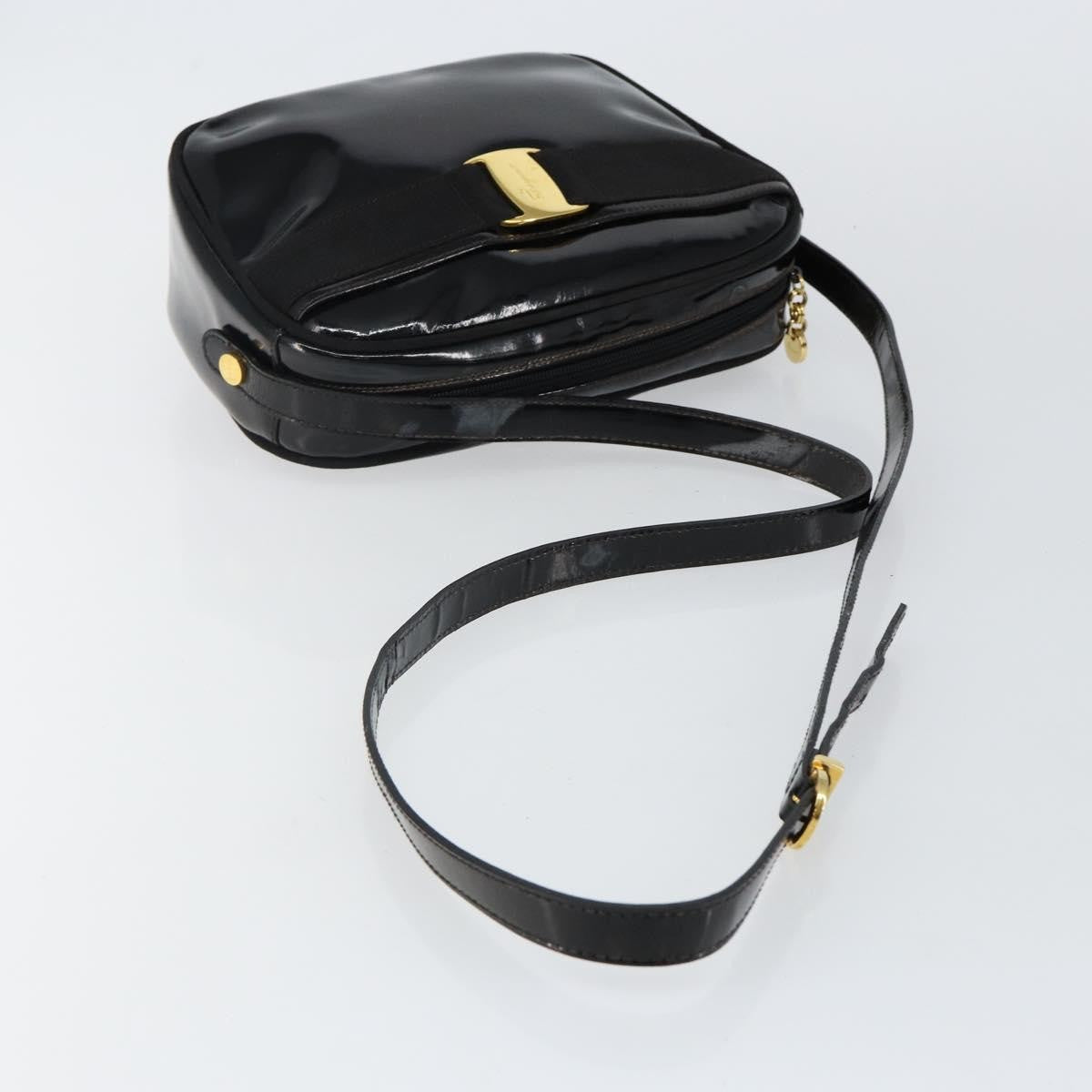 Salvatore Ferragamo Vala Patent Leather Black Patent_Leather Bag (Pre-Owned)