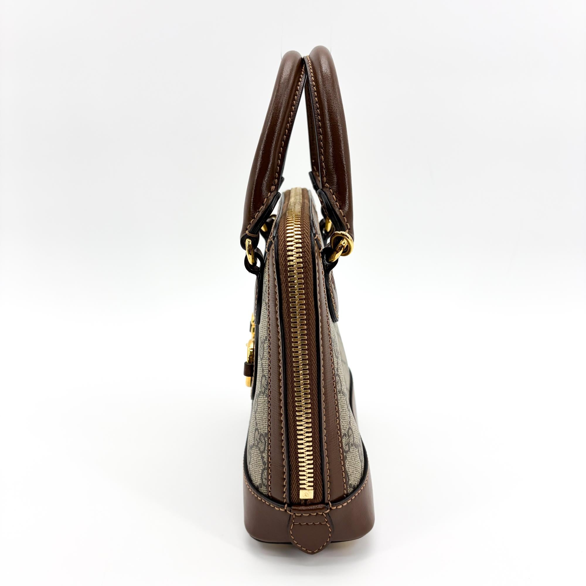 Gucci Horsebit 1955 Top Handle Gg Coated Canvas With Leather Brown Canvas Handbag (Pre-Owned)