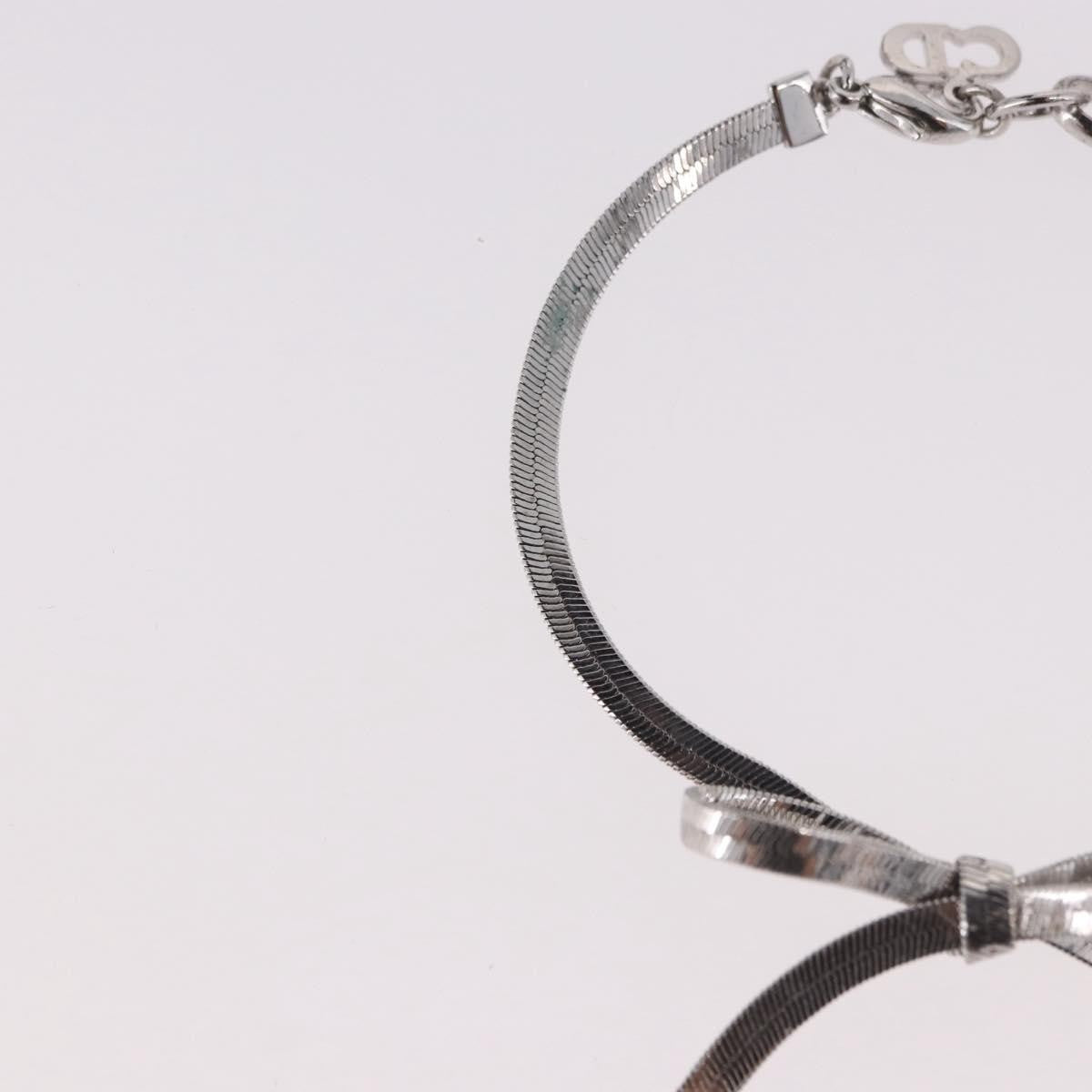 Christian Dior Vintage Ribbon Bow Snake Chain Metal Silver Metal Bracelet Jewelry (Pre-Owned)