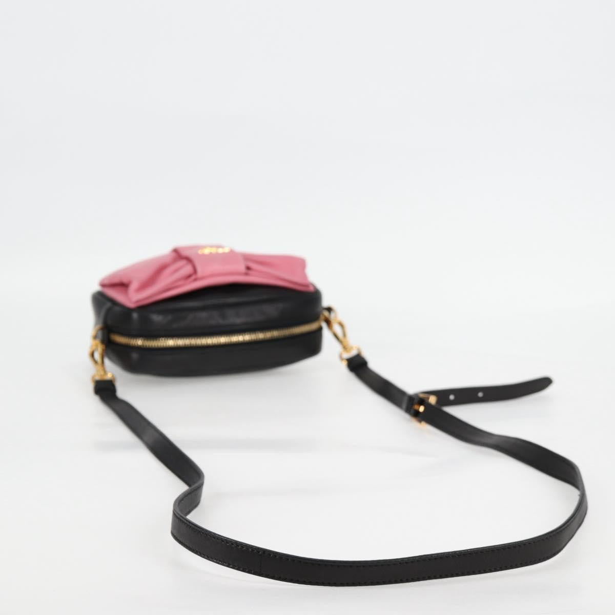 Prada Bow Camera Nappa Leather Black Leather Shoulder Bag Bag (Pre-Owned)