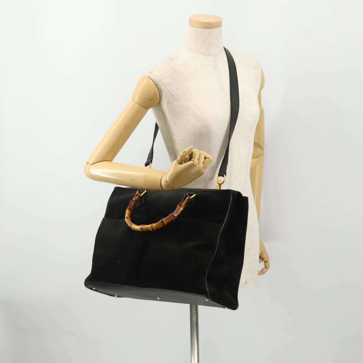 Gucci Bamboo Suede Black Suede Tote Bag Bag (Pre-Owned)