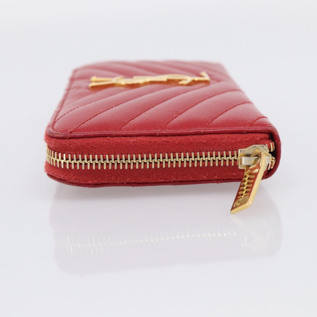 Saint Laurent Loulou Zip Around Matelasse Chevron Leather Red Leather Wallets Accessory (Pre-Owned)