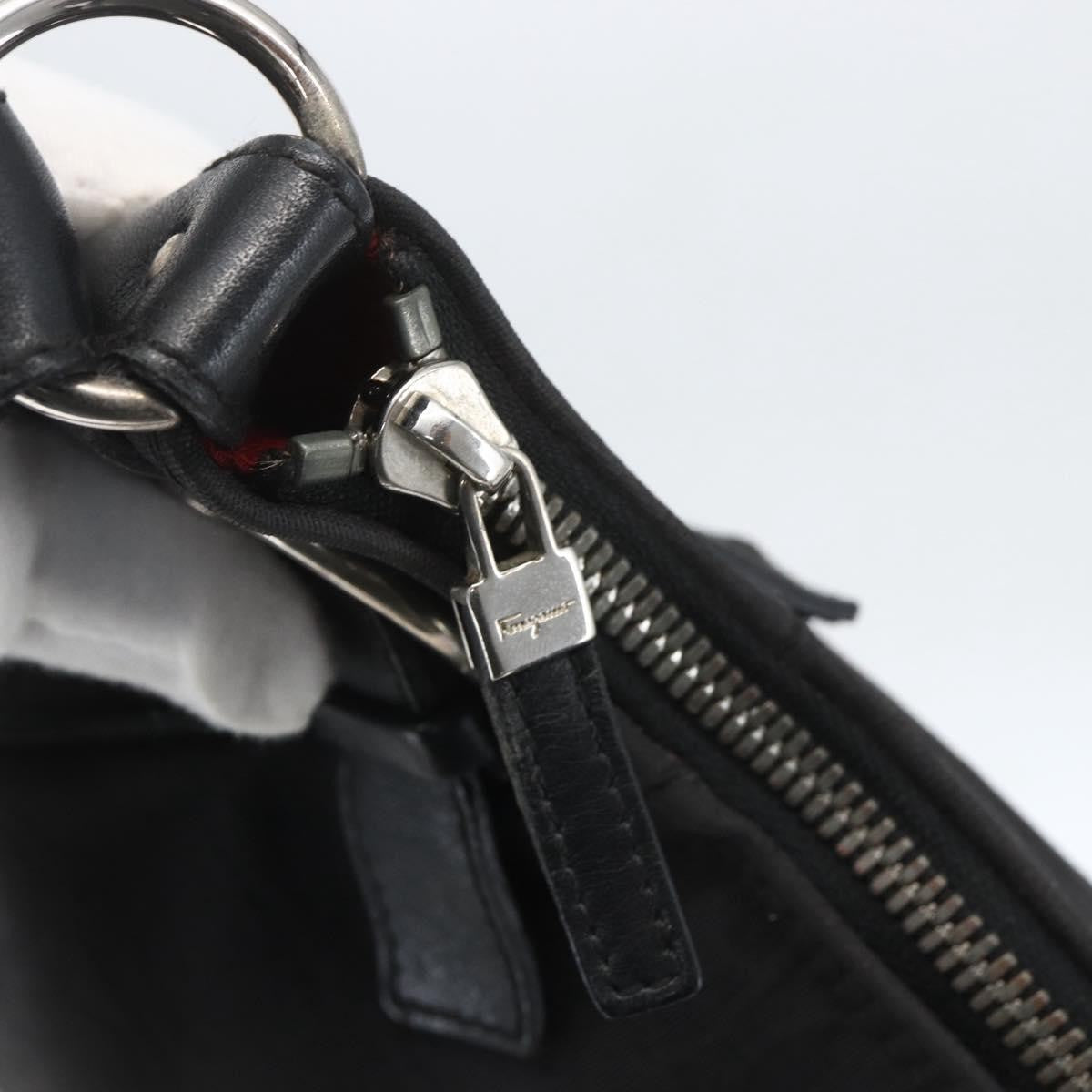 Salvatore Ferragamo Vintage Gancini Hobo Leather Black Canvas Shoulder Bag Bag (Pre-Owned)