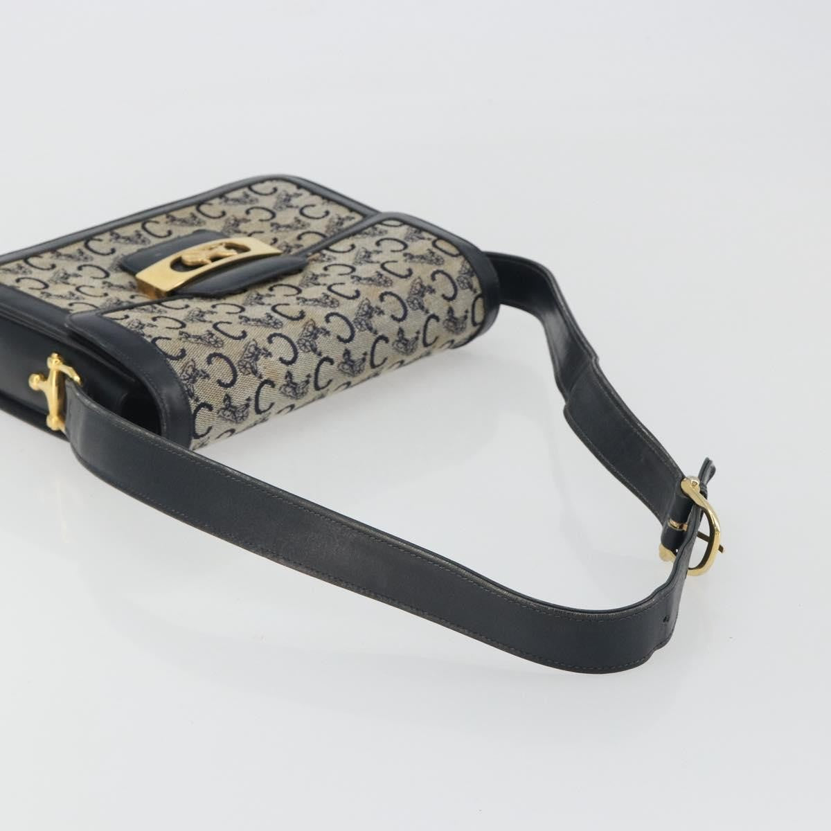 Celine Vintage Horse Carriage C Macadam Canvas And Leather Navy Canvas Shoulder Bag Bag (Pre-Owned)