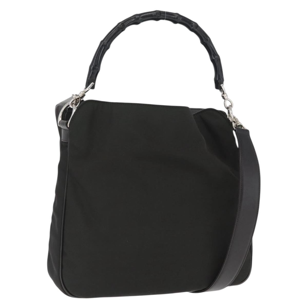 Gucci Vintage Bamboo Handle Nylon Black Nylon Handbag (Pre-Owned)