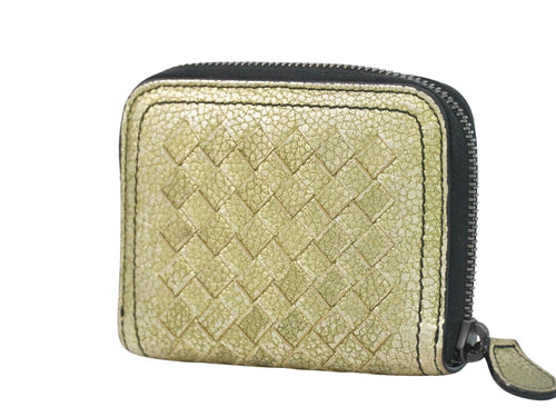 Bottega Veneta Intrecciato Gold Leather Wallet  (Pre-Owned)