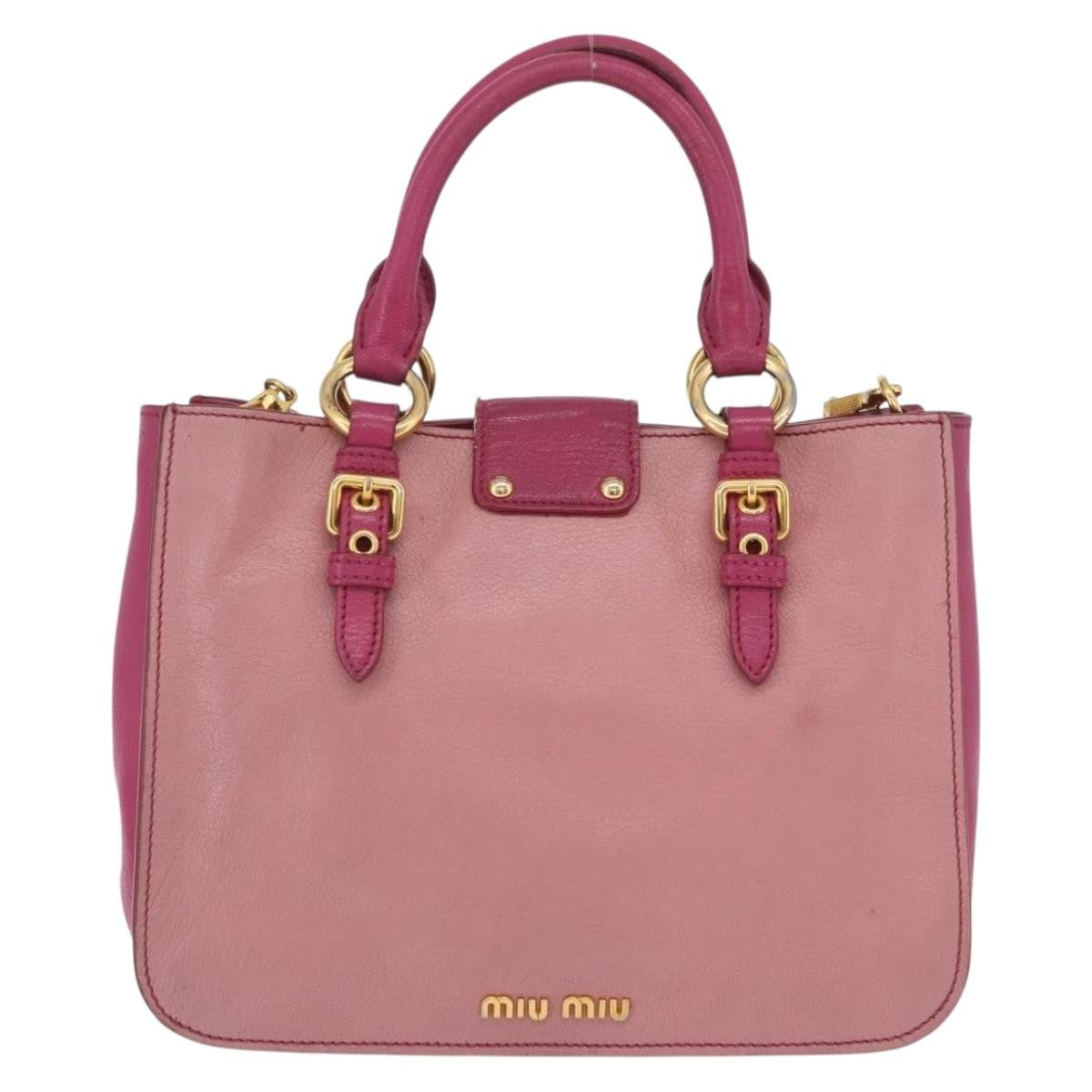 Miu Miu Madras Convertible Lock Leather Pink Leather Tote Bag Bag (Pre-Owned)