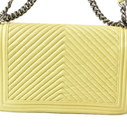 Chanel Boy Yellow Leather Shoulder Bag (Pre-Owned)