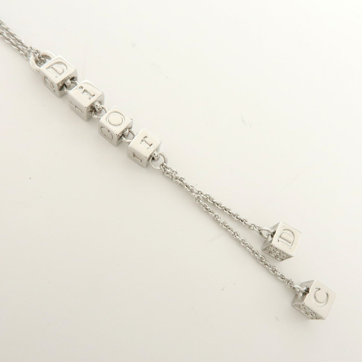 Christian Dior Logo Pendant Metal With Crystal Silver Metal Necklace Jewelry (Pre-Owned)