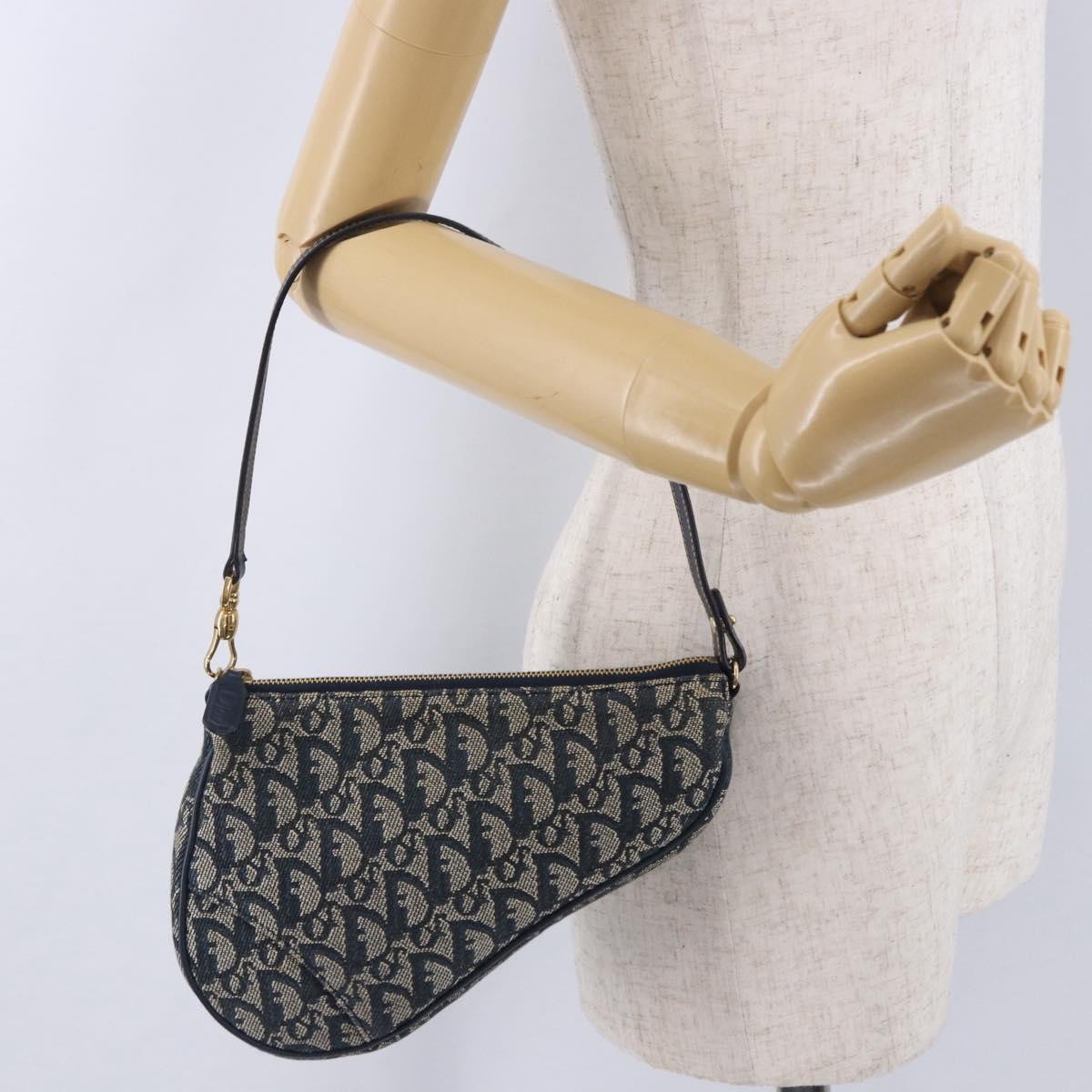 Christian Dior Vintage Saddle Bag Canvas Navy Canvas Clutche & Pouche Bag (Pre-Owned)