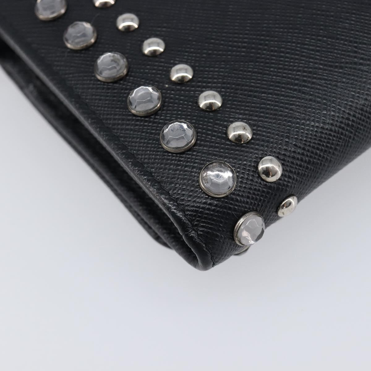 Prada Flap Studded Saffiano Leather Black Leather Crossbody Bag Bag (Pre-Owned)