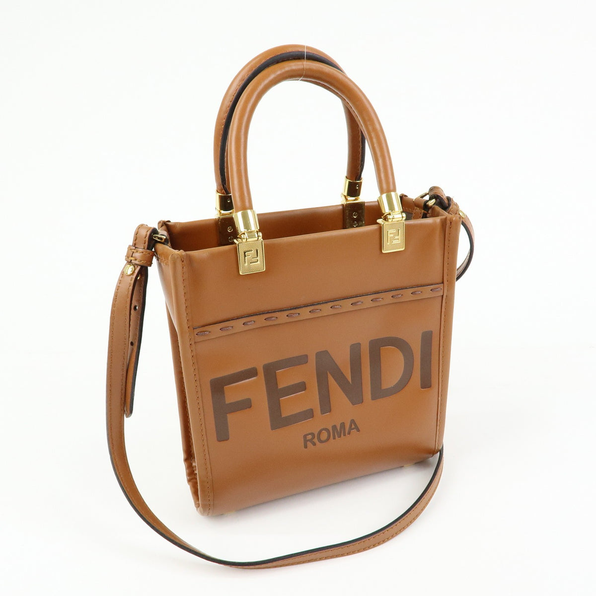 Fendi Sunshine Shopper Leather Brown Leather Tote Bag Bag (Pre-Owned)