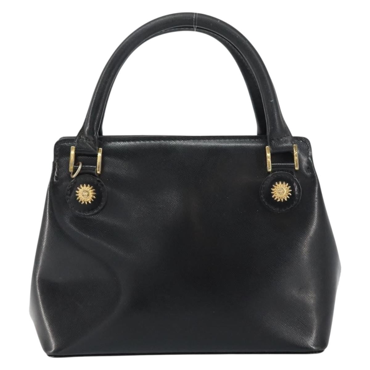 Versace Vintage Leather Black Leather Handbag (Pre-Owned)