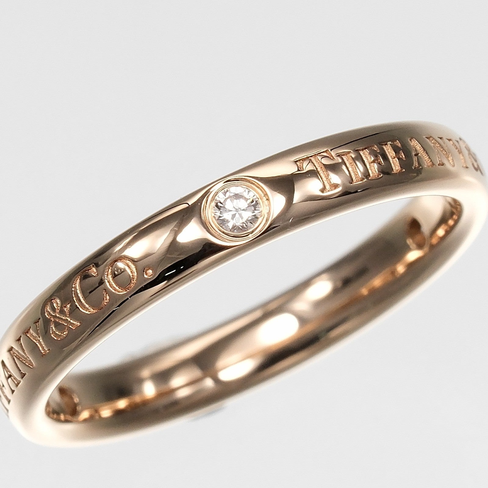 Tiffany & Co. Flat K18 Pink Gold / 3P Diamond Gold Pink_Gold Ring Jewelry (Pre-Owned)