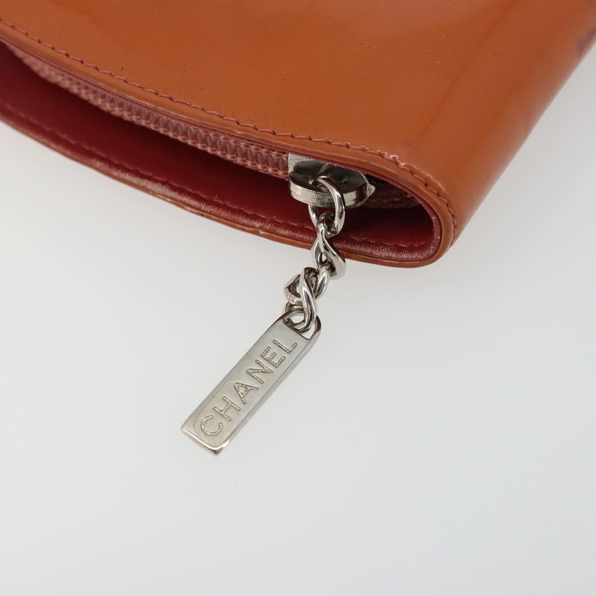 Chanel Cc Logo Zip Around Patent Orange Patent_Leather Wallets Accessory (Pre-Owned)