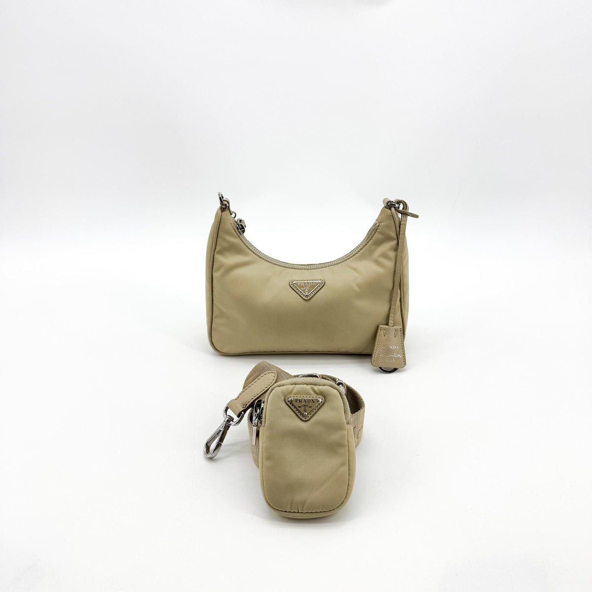 Prada Re-Edition 2005 Tessuto Beige Nylon Shoulder Bag Bag (Pre-Owned)
