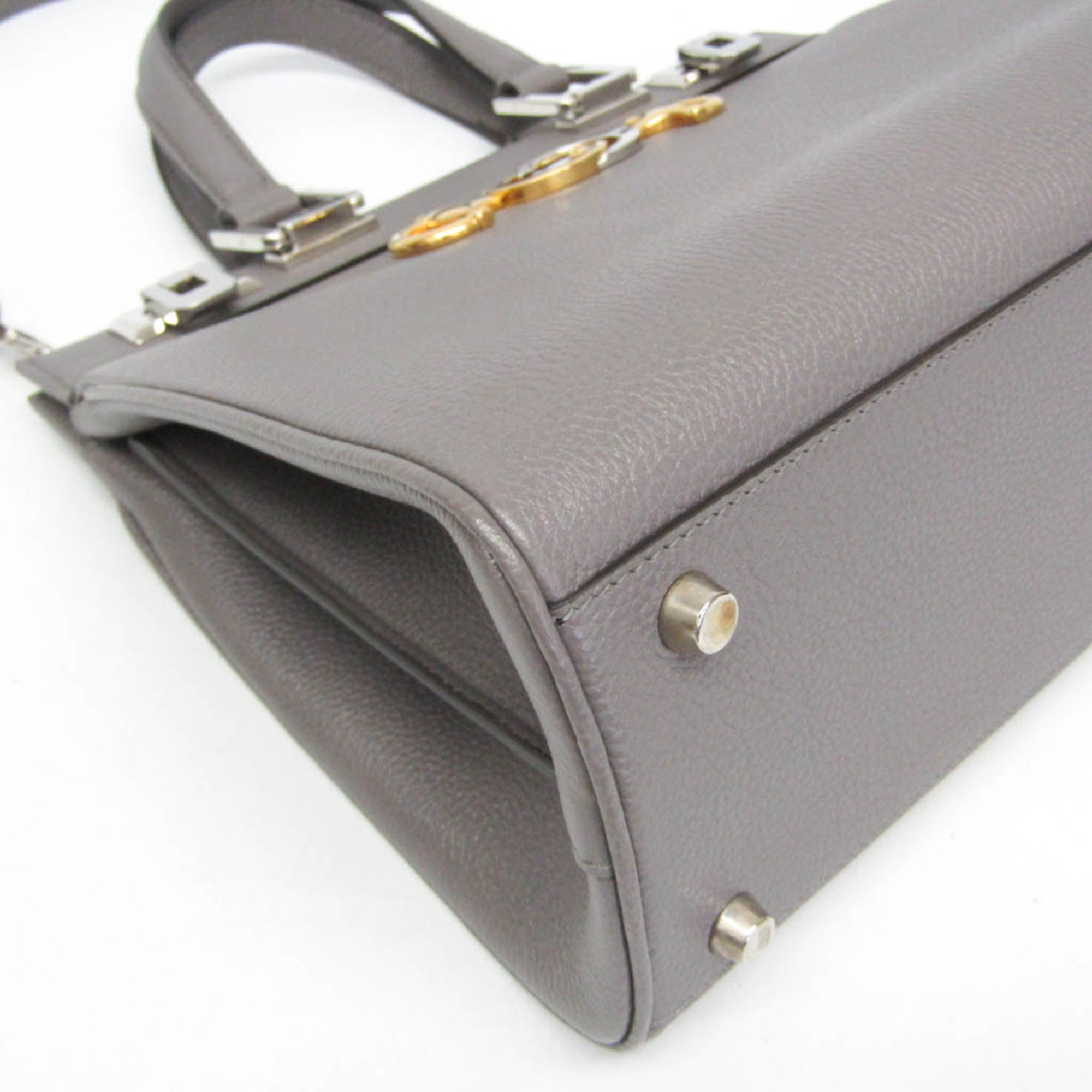 Gucci Zumi Top Handle Leather Gray Leather Handbag (Pre-Owned)