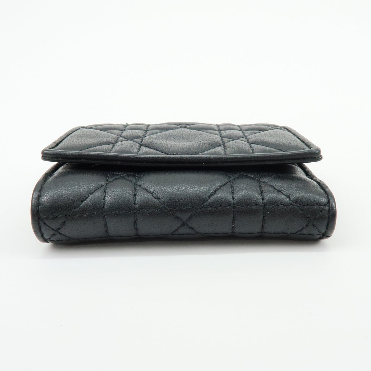 Christian Dior Lady Dior Lotus Cannage Quilt Lambskin Black Leather Wallets Accessory (Pre-Owned)
