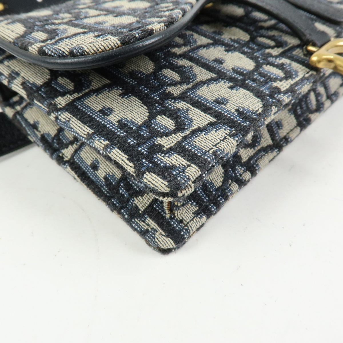Christian Dior Saddle Belt Oblique Canvas Navy Canvas Handbag (Pre-Owned)