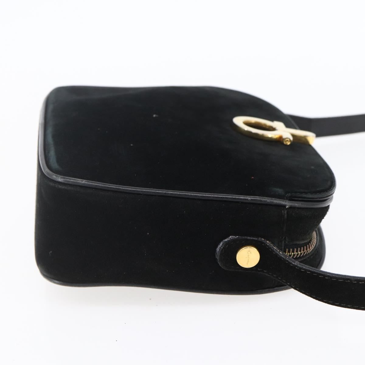 Salvatore Ferragamo Gancini Suede Black Suede Shoulder Bag Bag (Pre-Owned)