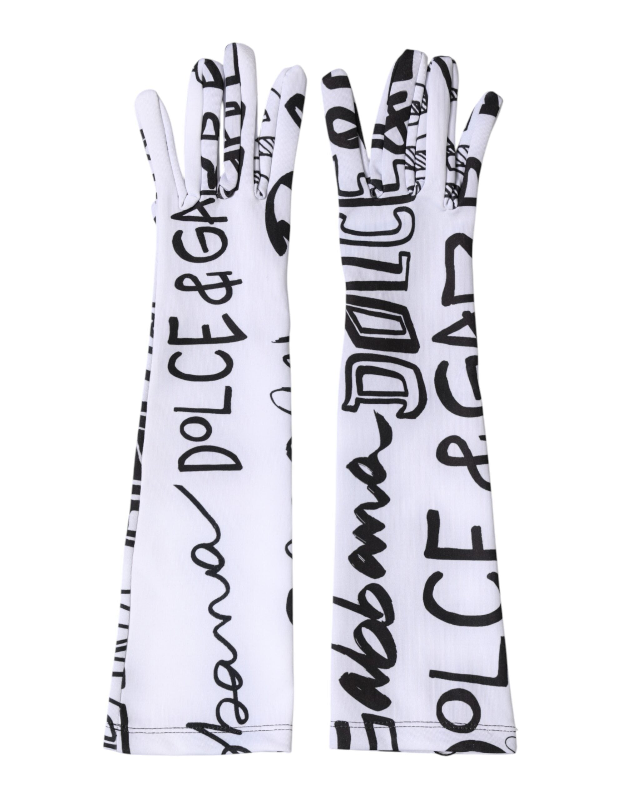 Dolce & Gabbana Black White DG Logo Elbow Length Mitten  Women's Gloves