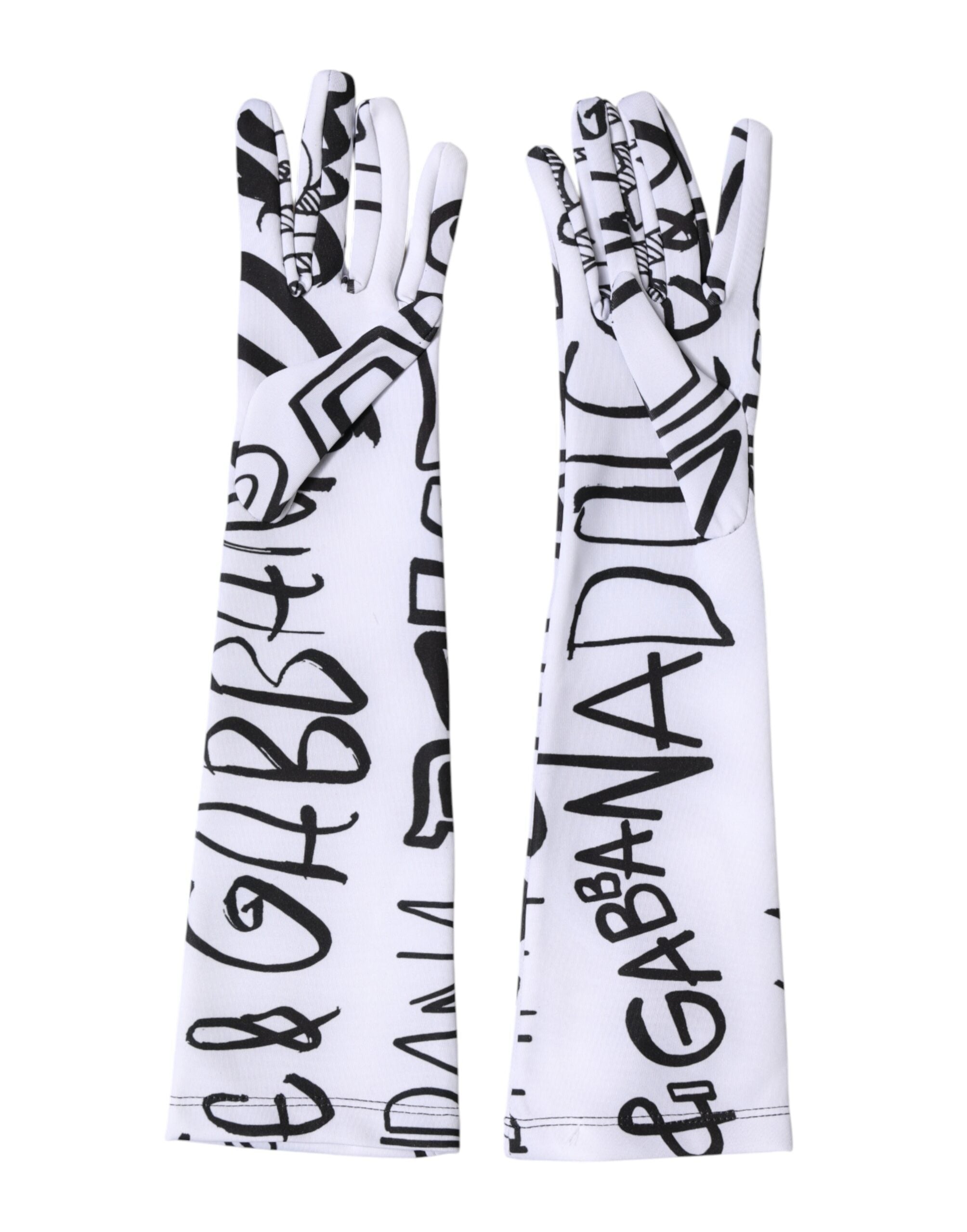 Dolce & Gabbana Black White DG Logo Elbow Length Mitten  Women's Gloves