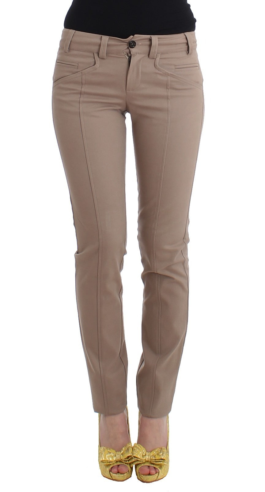 Cavalli Class Beige Dress Skinny Slim Straight Chinos Women's Pants