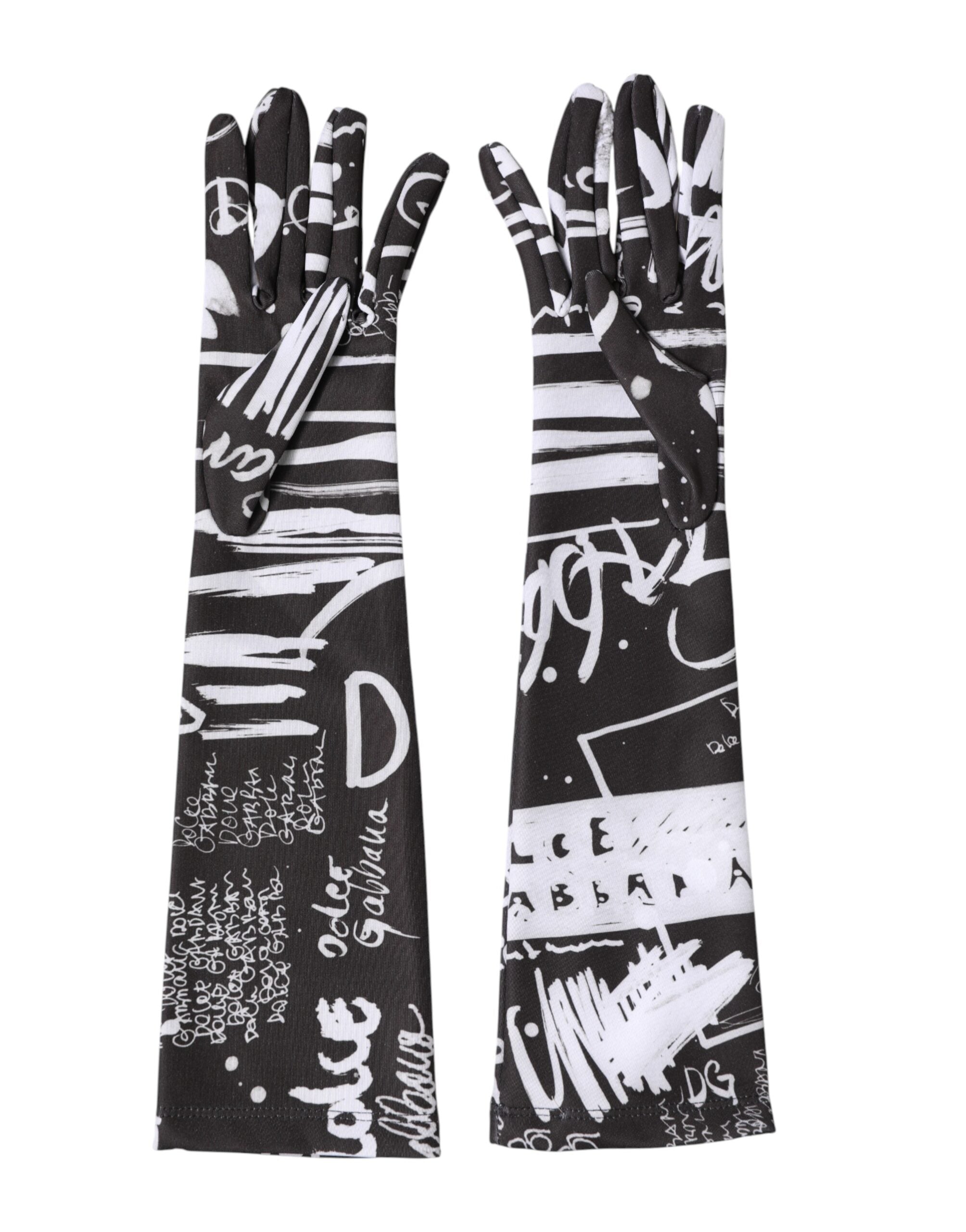 Dolce & Gabbana Black White DG Logo Elbow Length Mitten Women's Gloves