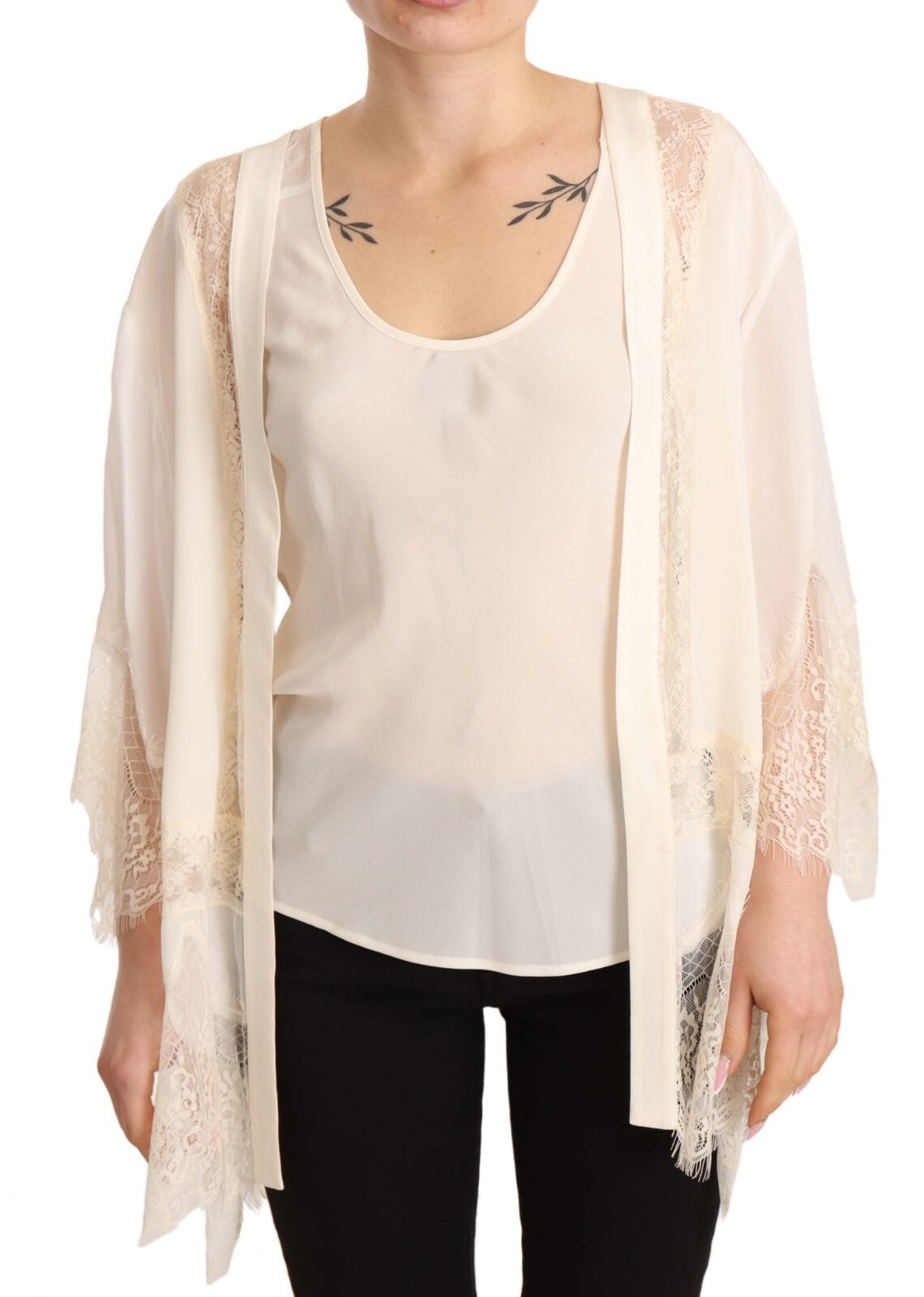 Twinset Off White Tank Lace Trim Cardigan Women Blouse Women's Tops (Pre-Owned)