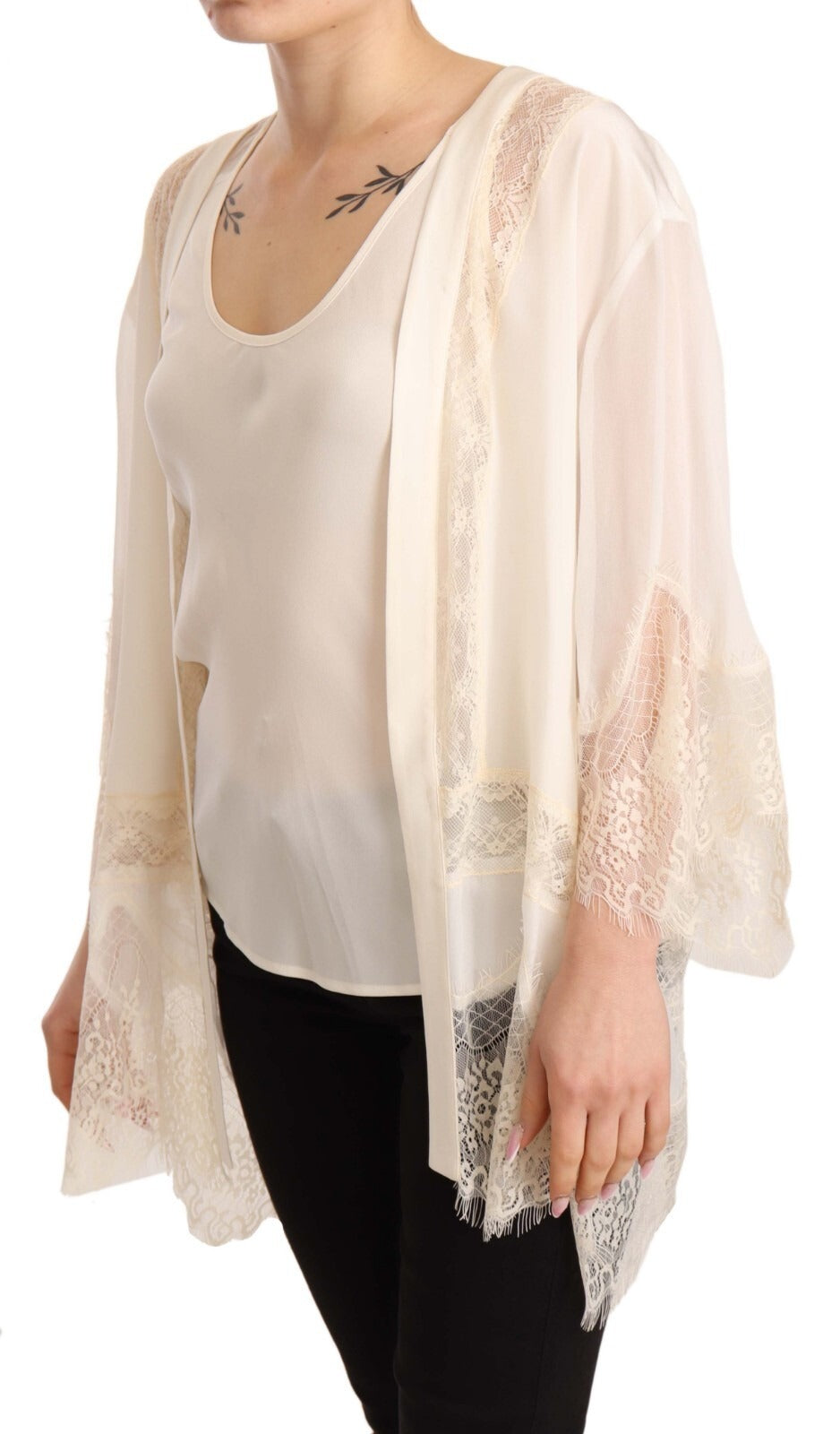 Twinset Off White Tank Lace Trim Cardigan Women Blouse Women's Tops (Pre-Owned)