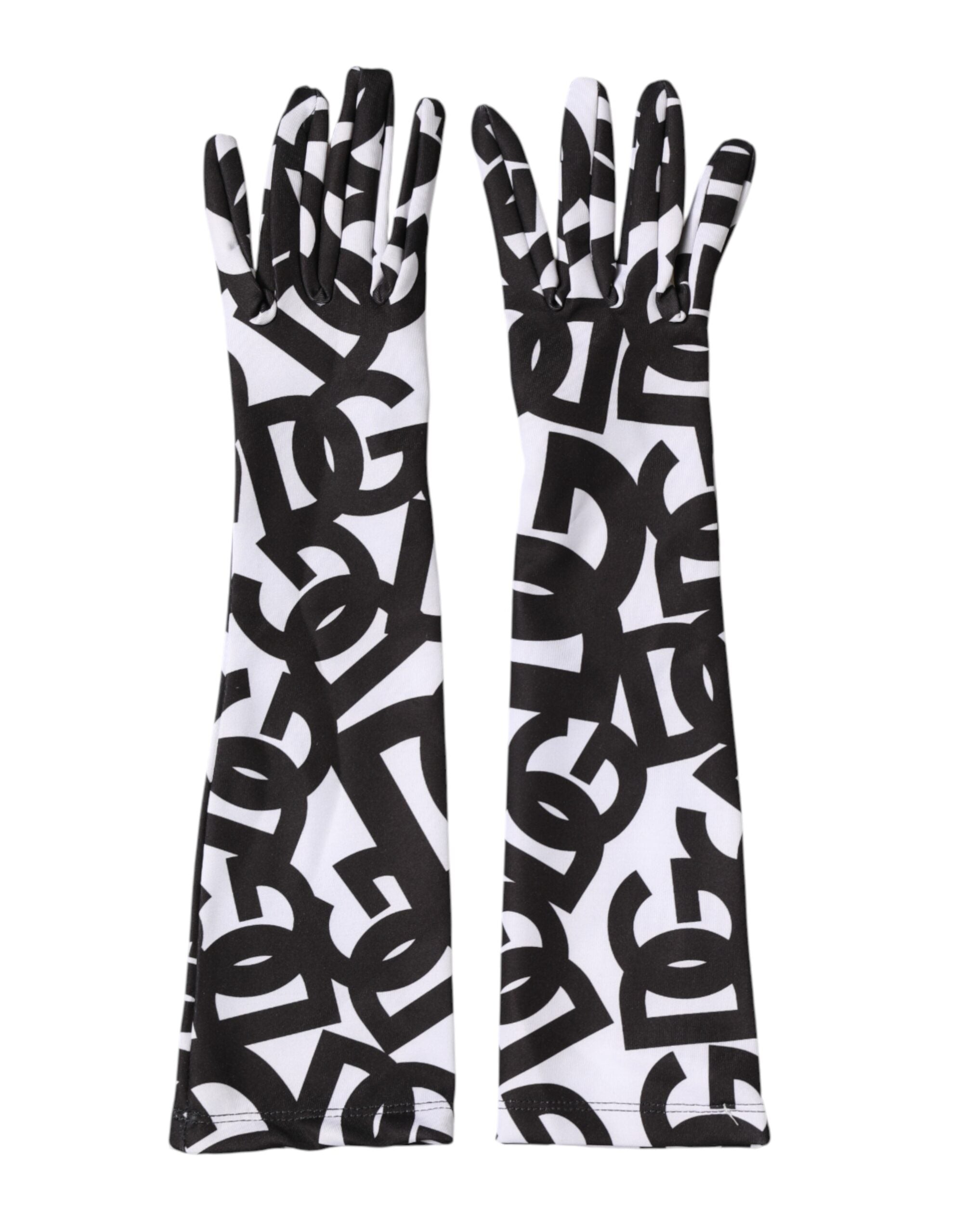 Dolce & Gabbana Black White DG Logo Elbow Length Mitten Women's Gloves