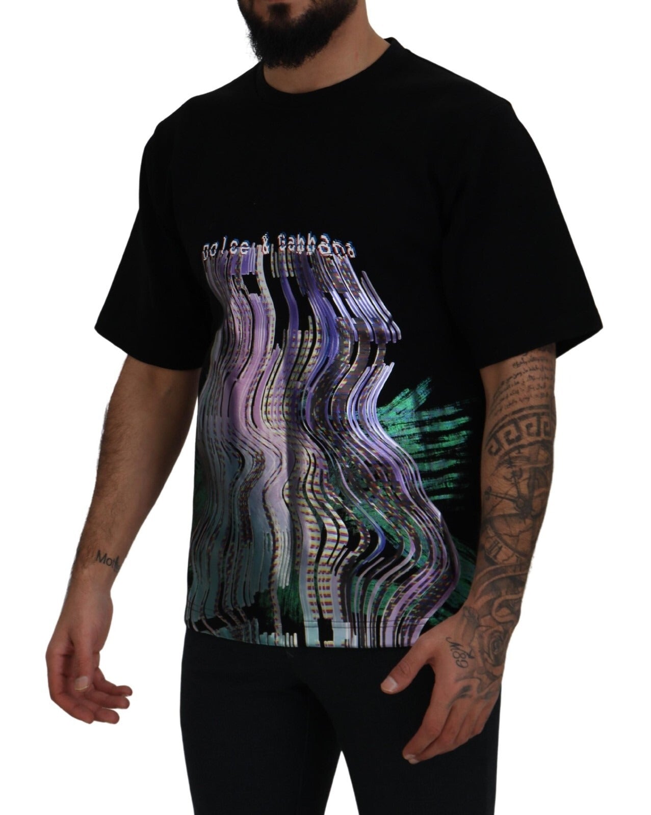 Dolce & Gabbana Cotton Black Printed Crewneck Tee Men's T-shirt