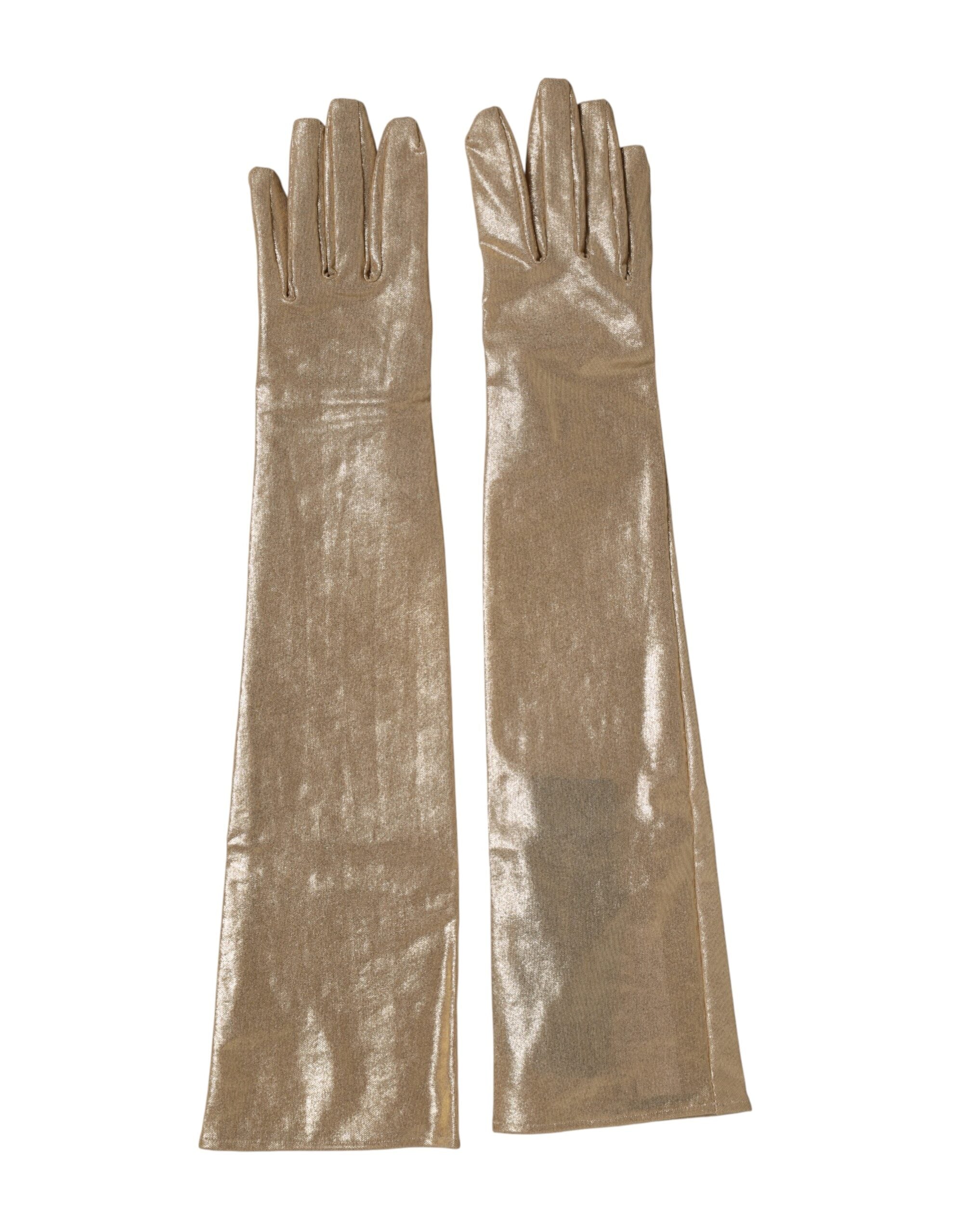 Dolce & Gabbana Beige Nylon Long Elbow Length Mitten Women's Gloves