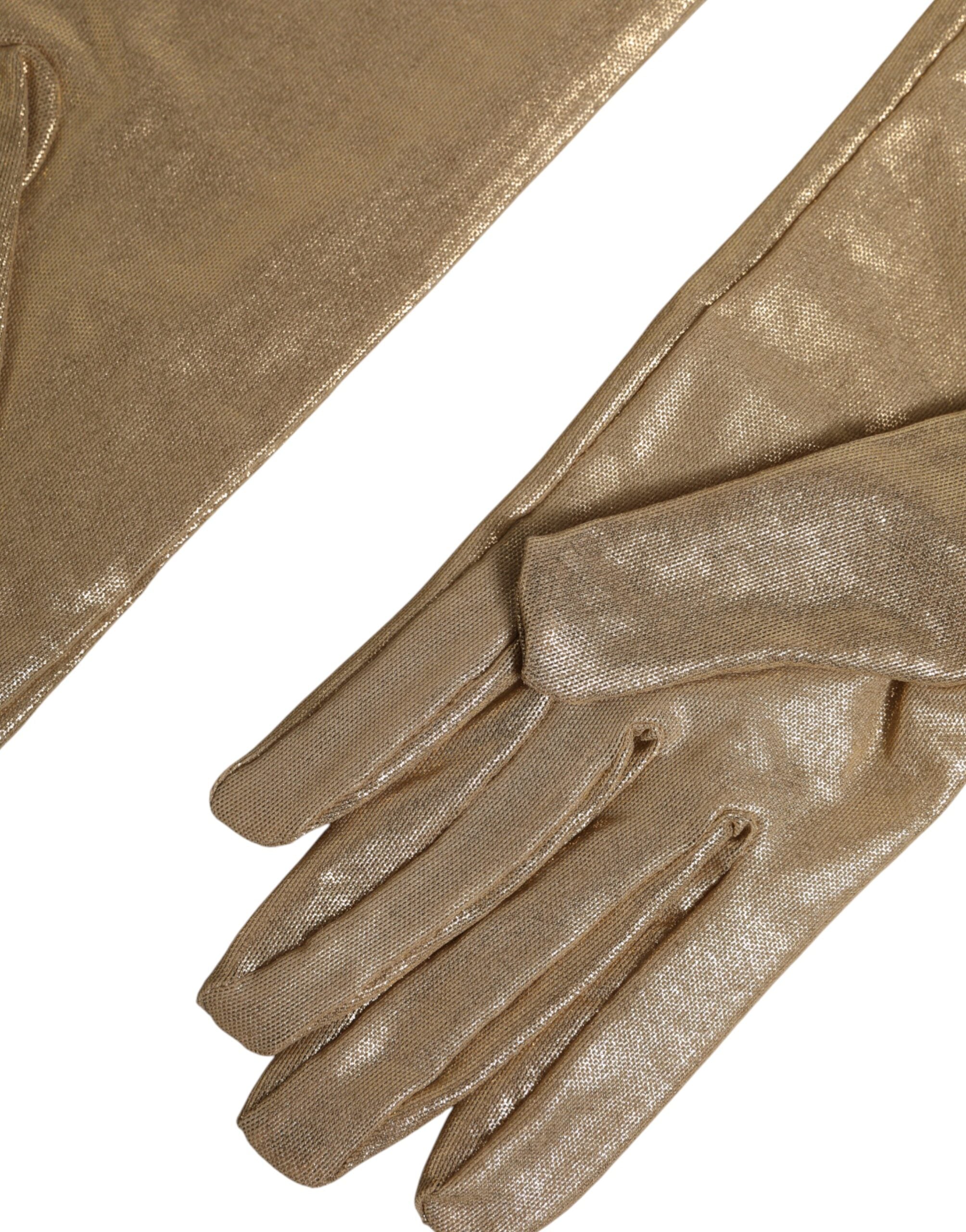 Dolce & Gabbana Beige Nylon Long Elbow Length Mitten Women's Gloves