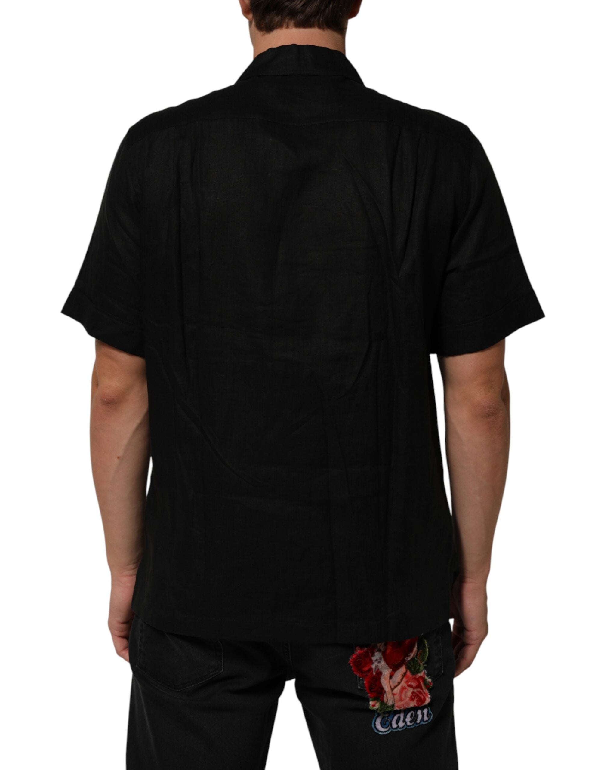 Carhartt Wip Black Linen Collared Short Sleeve Polo Men's Shirt