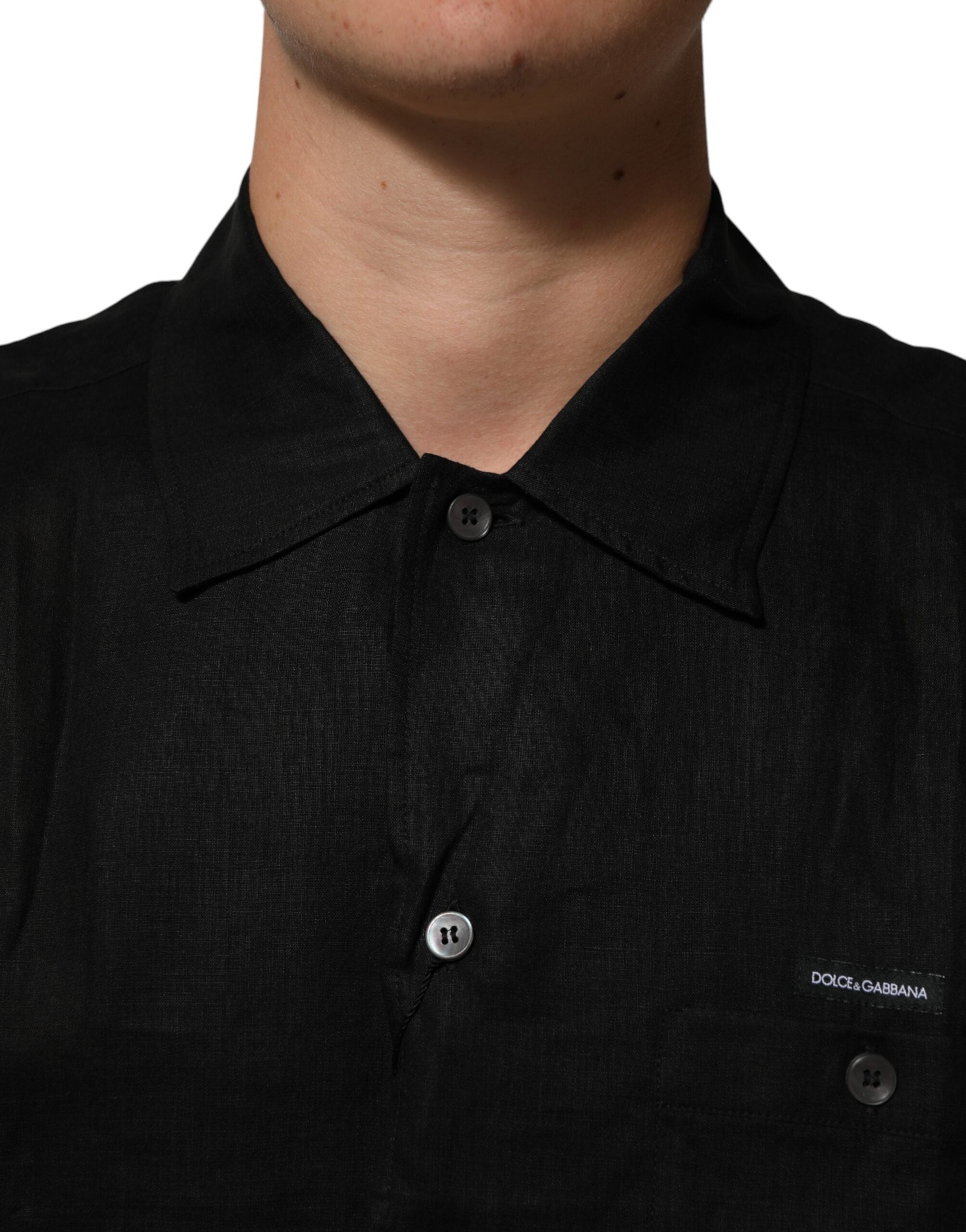 Carhartt Wip Black Linen Collared Short Sleeve Polo Men's Shirt
