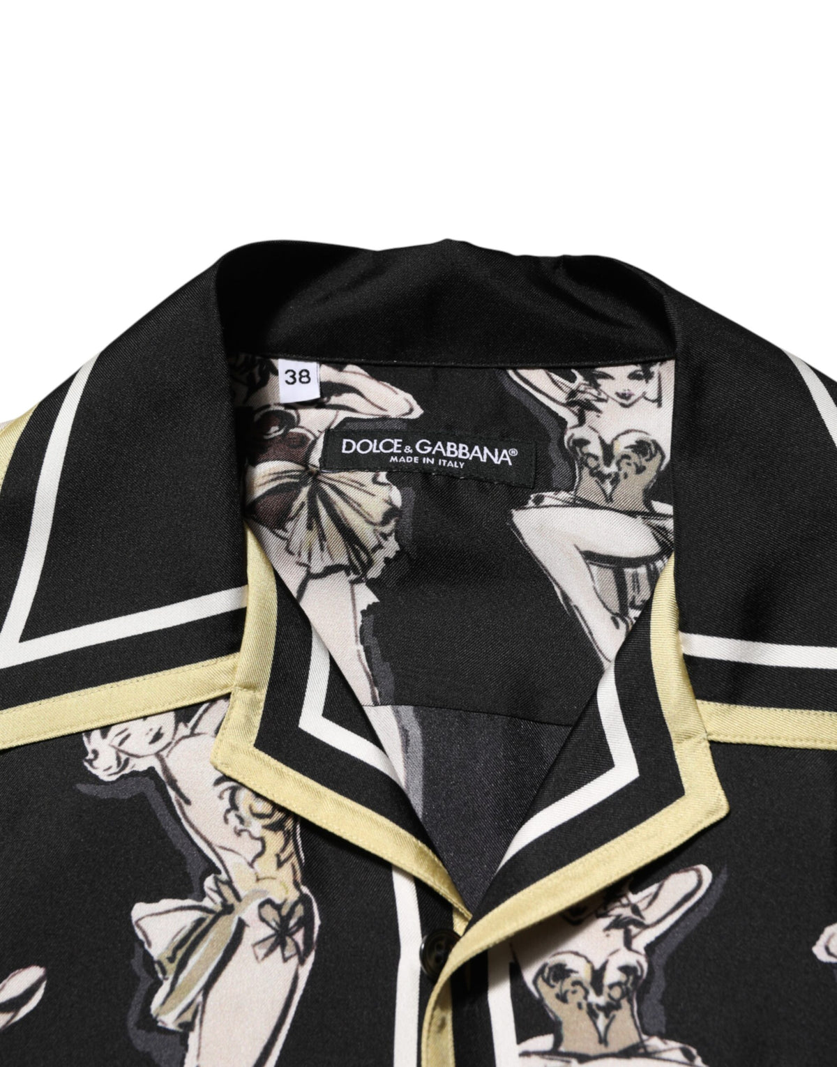 Dolce & Gabbana Black Silk Pin Up Printed Button Down Men's Shirt