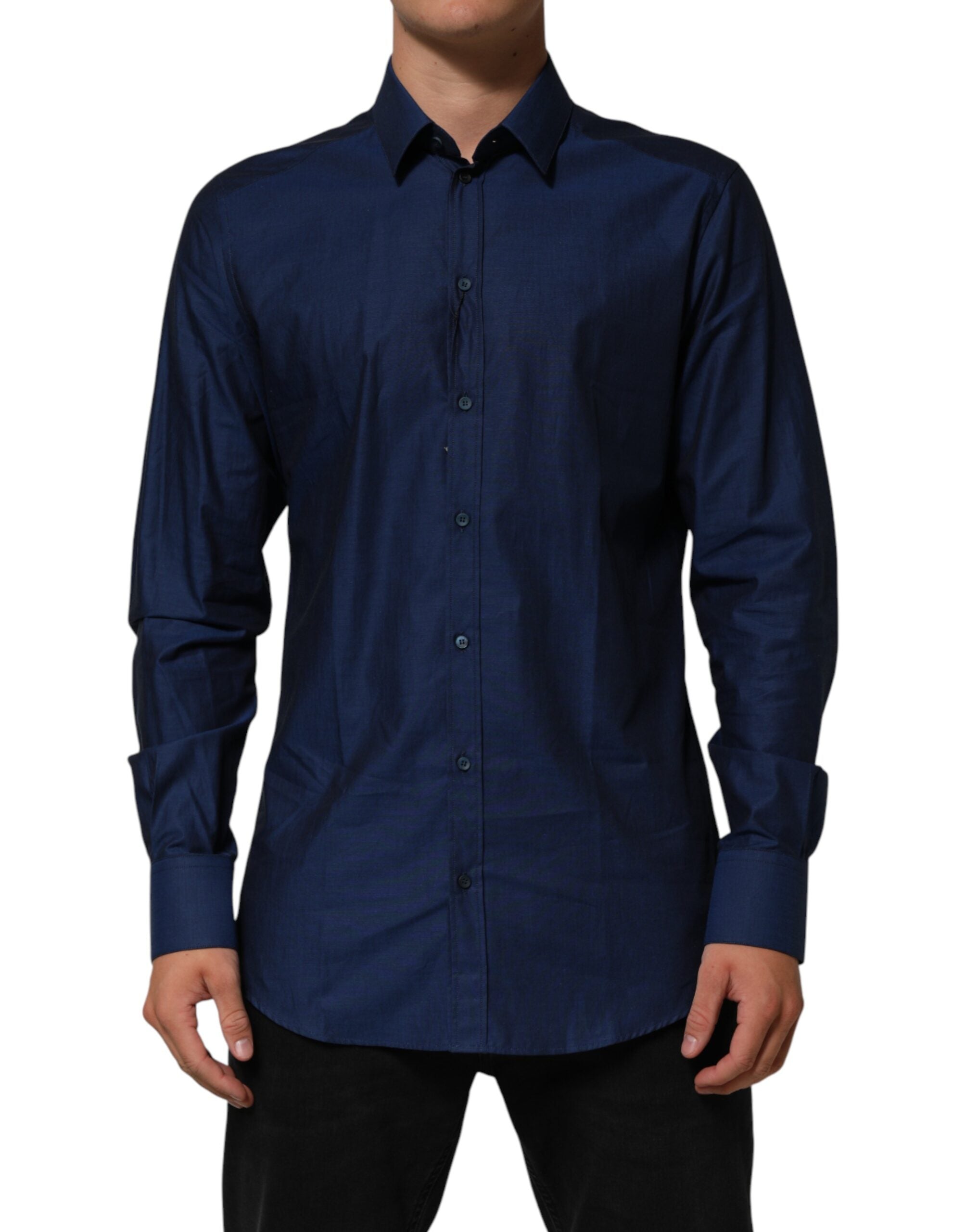 Dolce & Gabbana Blue Cotton Collared Men GOLD Dress Men's Shirt