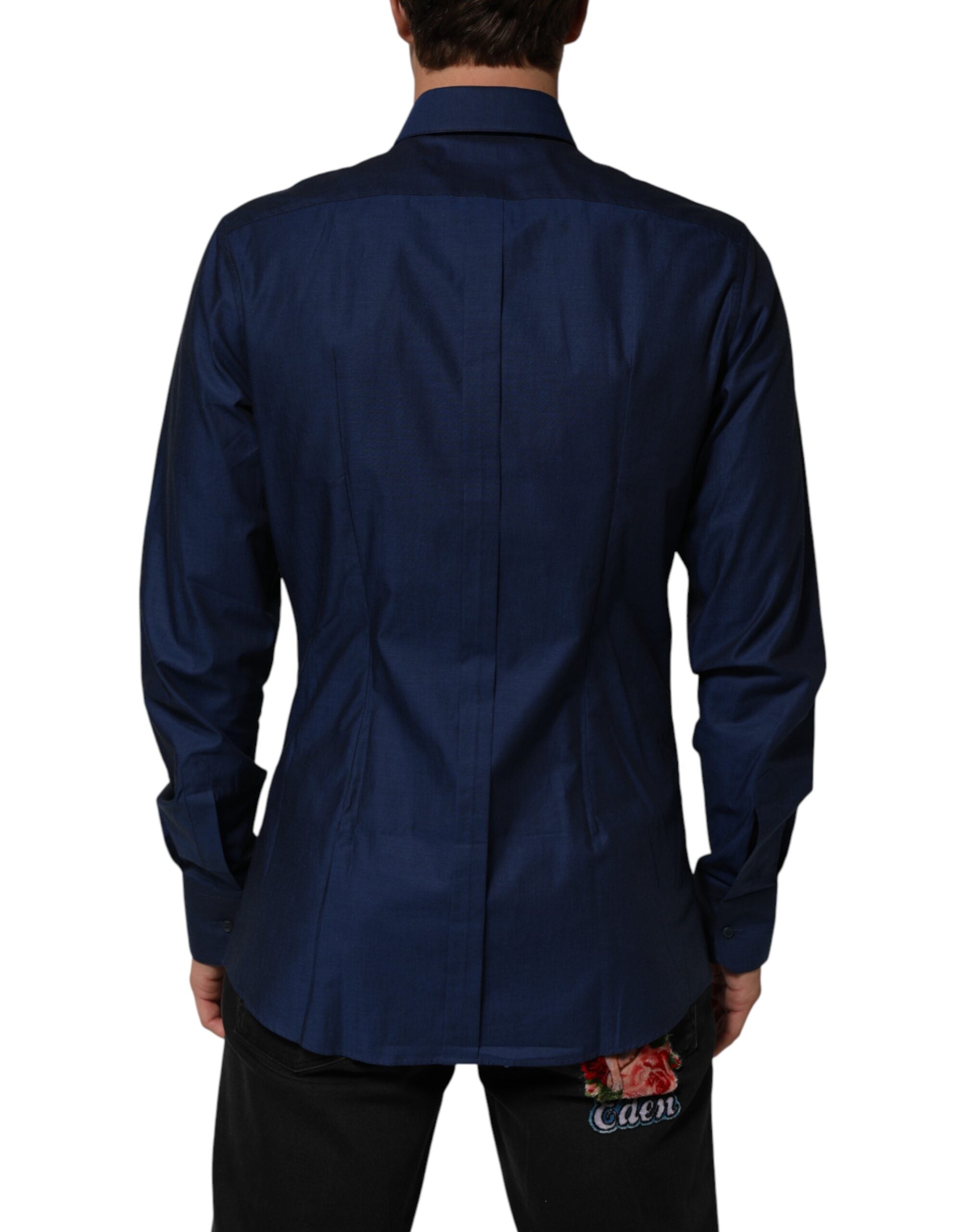 Dolce & Gabbana Blue Cotton Collared Men GOLD Dress Men's Shirt