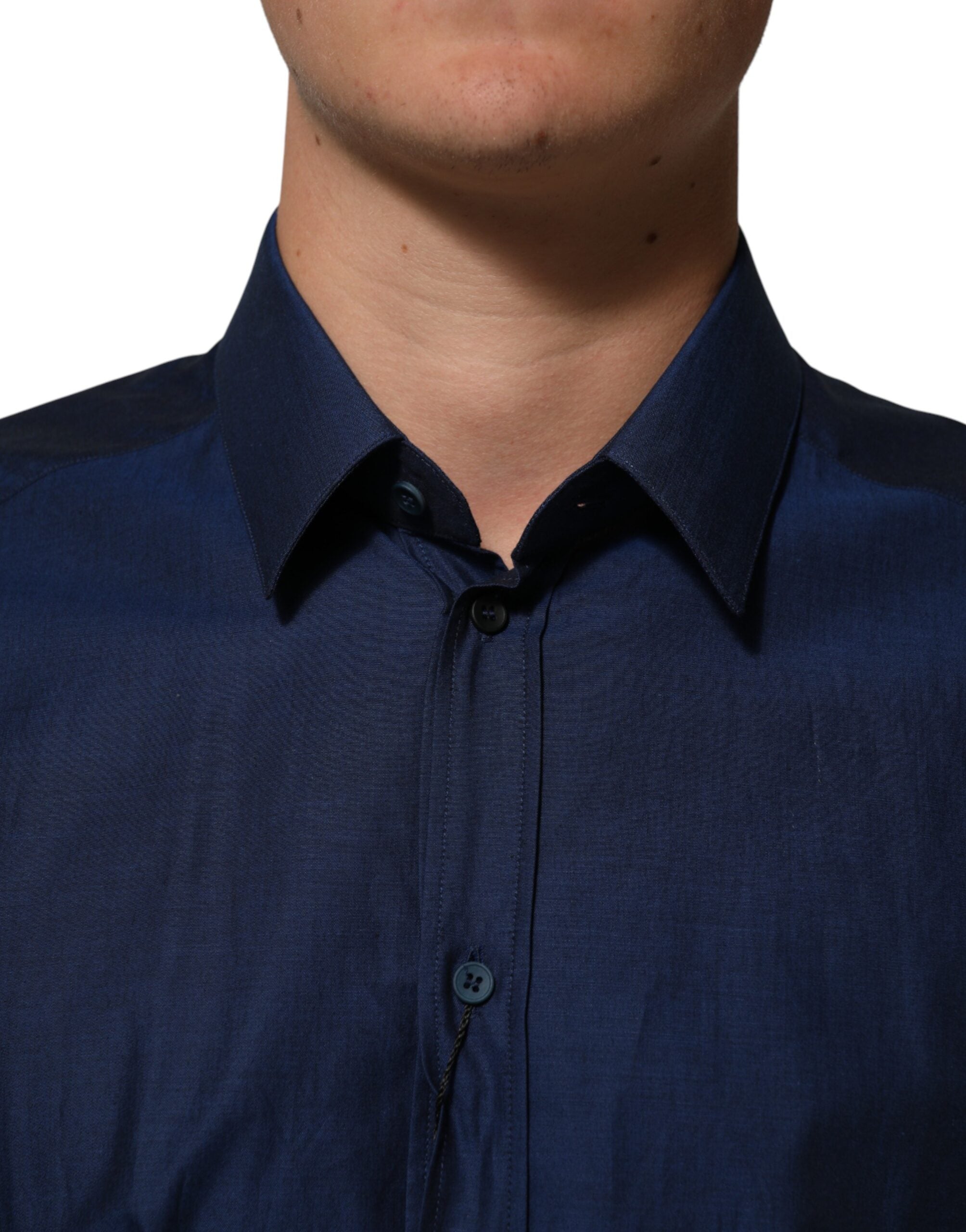 Dolce & Gabbana Blue Cotton Collared Men GOLD Dress Men's Shirt