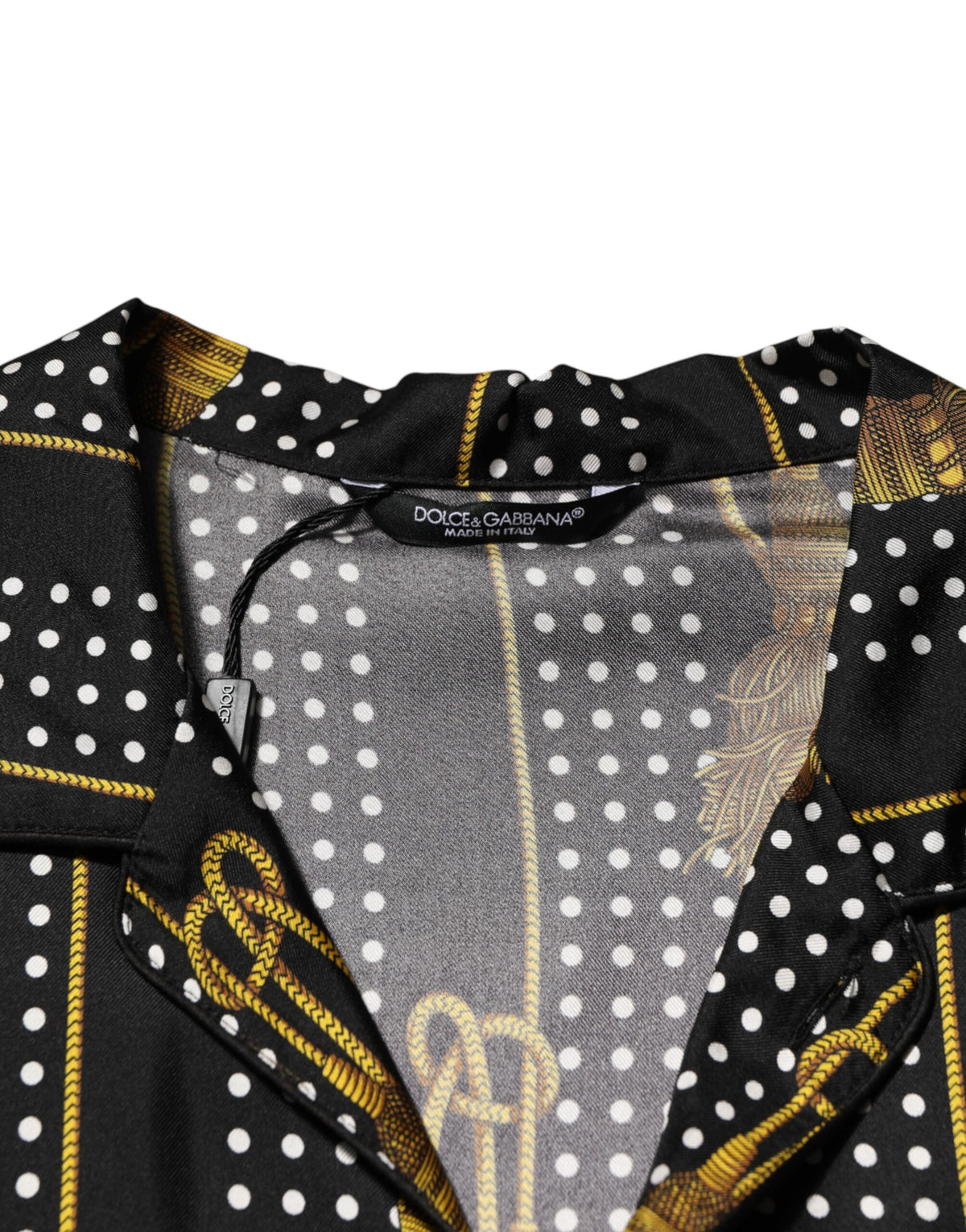 Dolce & Gabbana Black Dotted Tassel Silk Button Down Men's Shirt