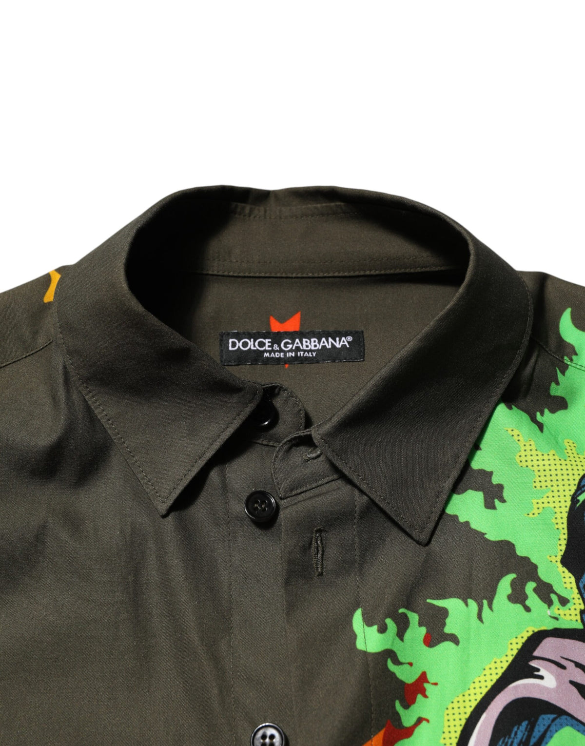 Dolce & Gabbana Green Superhero Print Button Down Men's Shirt